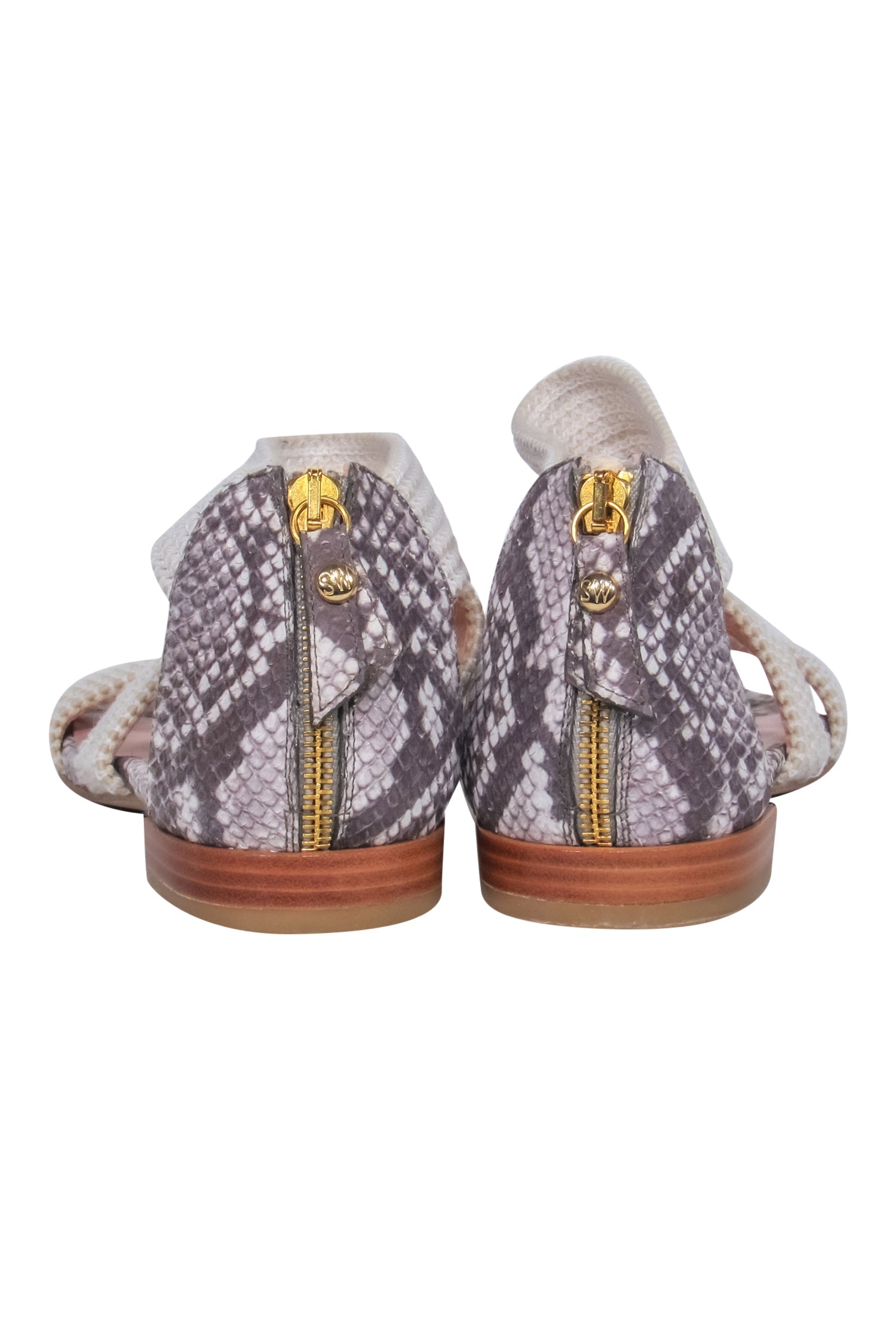 Stuart Weitzman - Stunning Beige Snakeskin Print Woven Strappy Sandals in Size 8.5