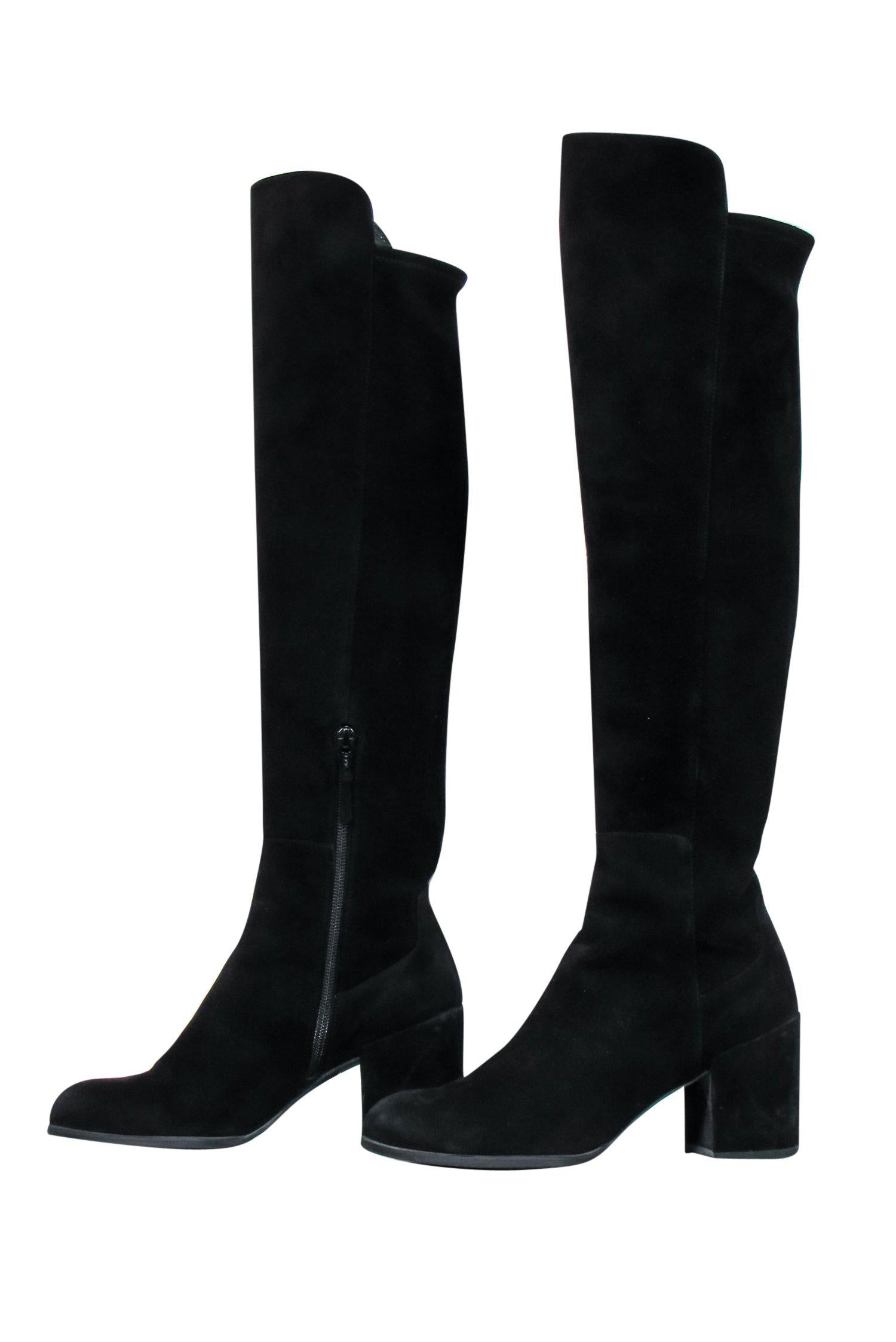 Stuart Weitzman's Gorgeous Black Suede Knee - High Heeled Boots, Size 6.5