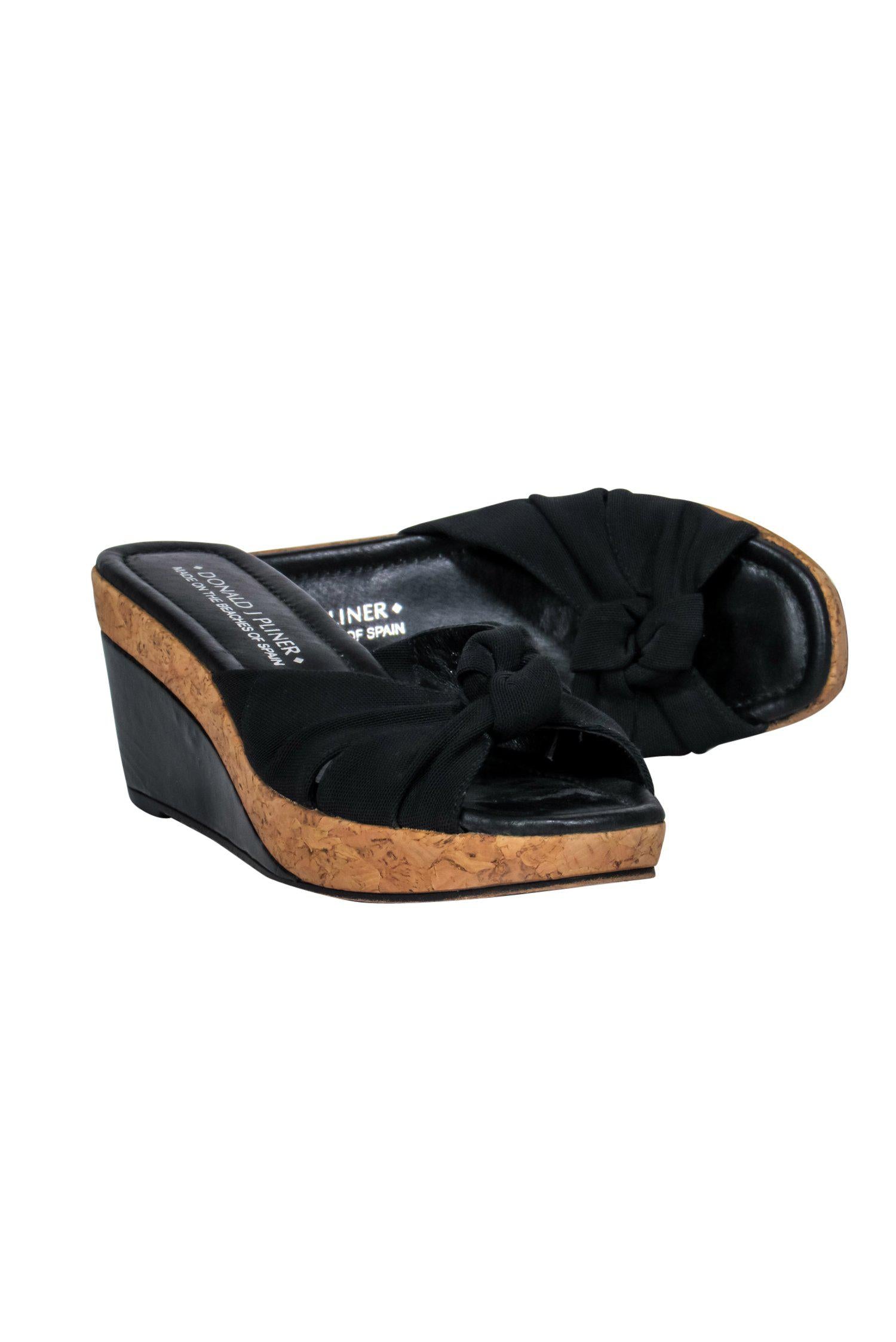 Donald J Pliner Black Knotted Strap Cork Wedges - Size 7: Tropical Vacation Must-Haves!