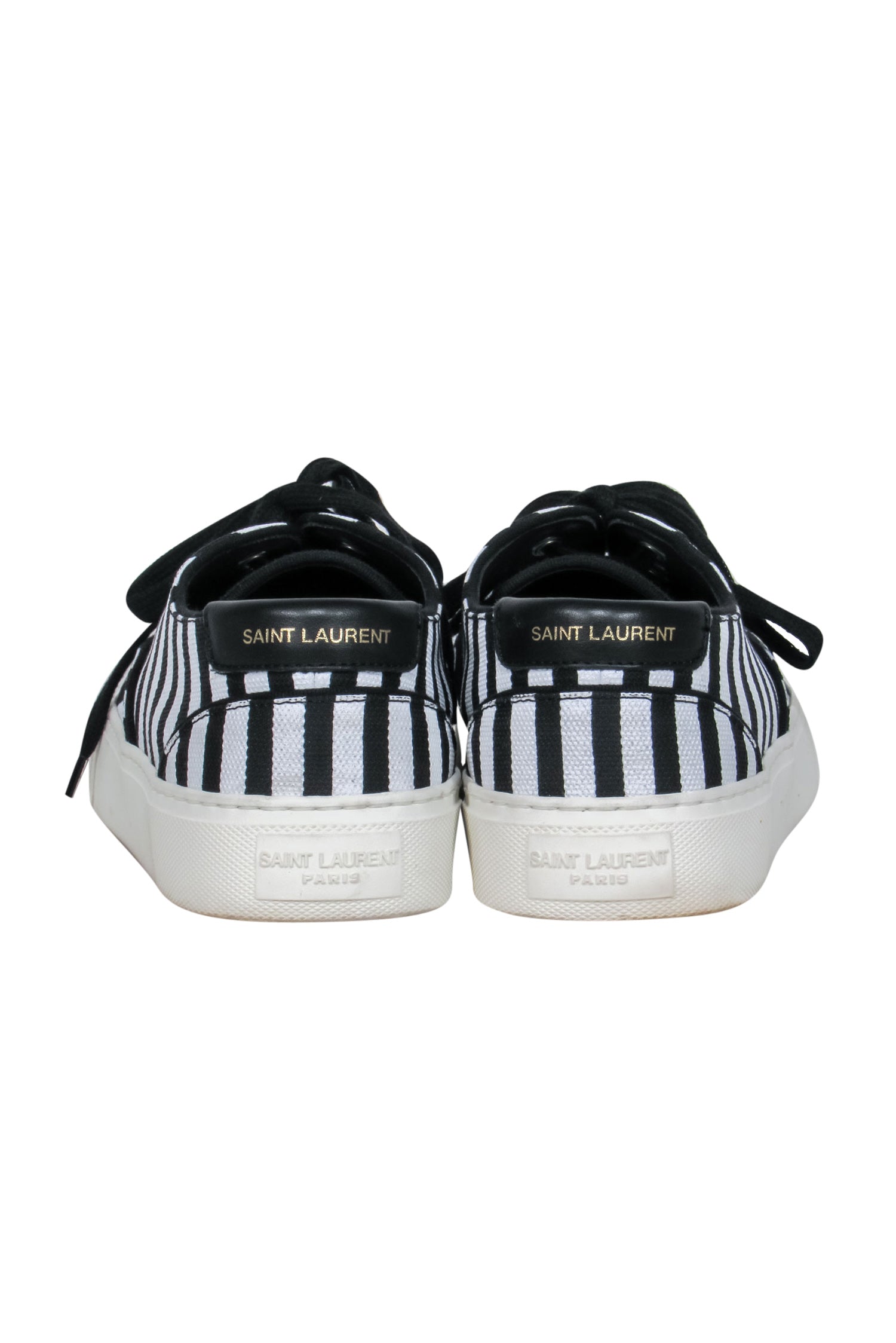 Saint Laurent Black & White Stripe Low Top Sneakers - Size 7.5