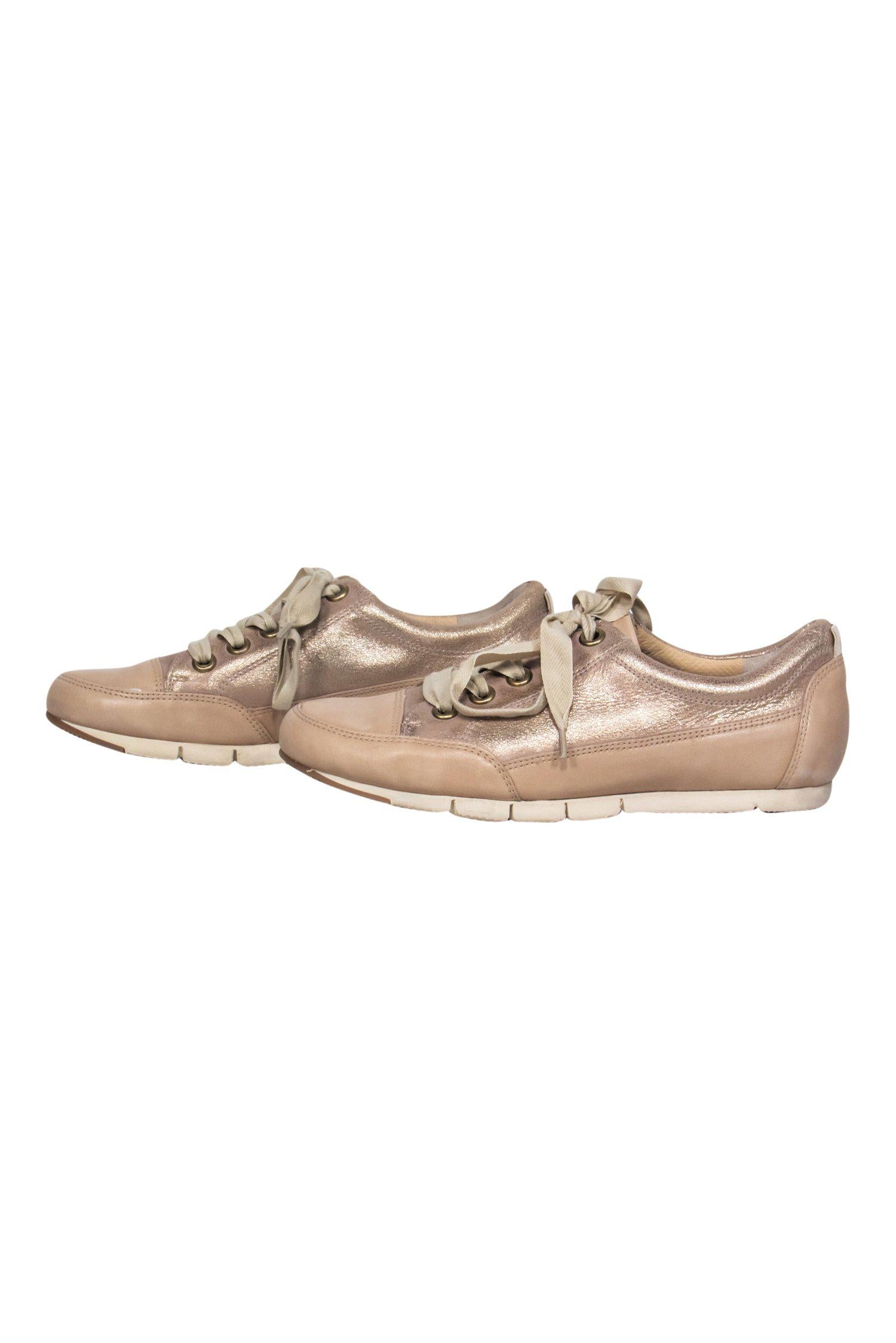 Paul Green Beige Metallic Lace - Up Sneakers for Fashion - Forward Size 7 Lovers