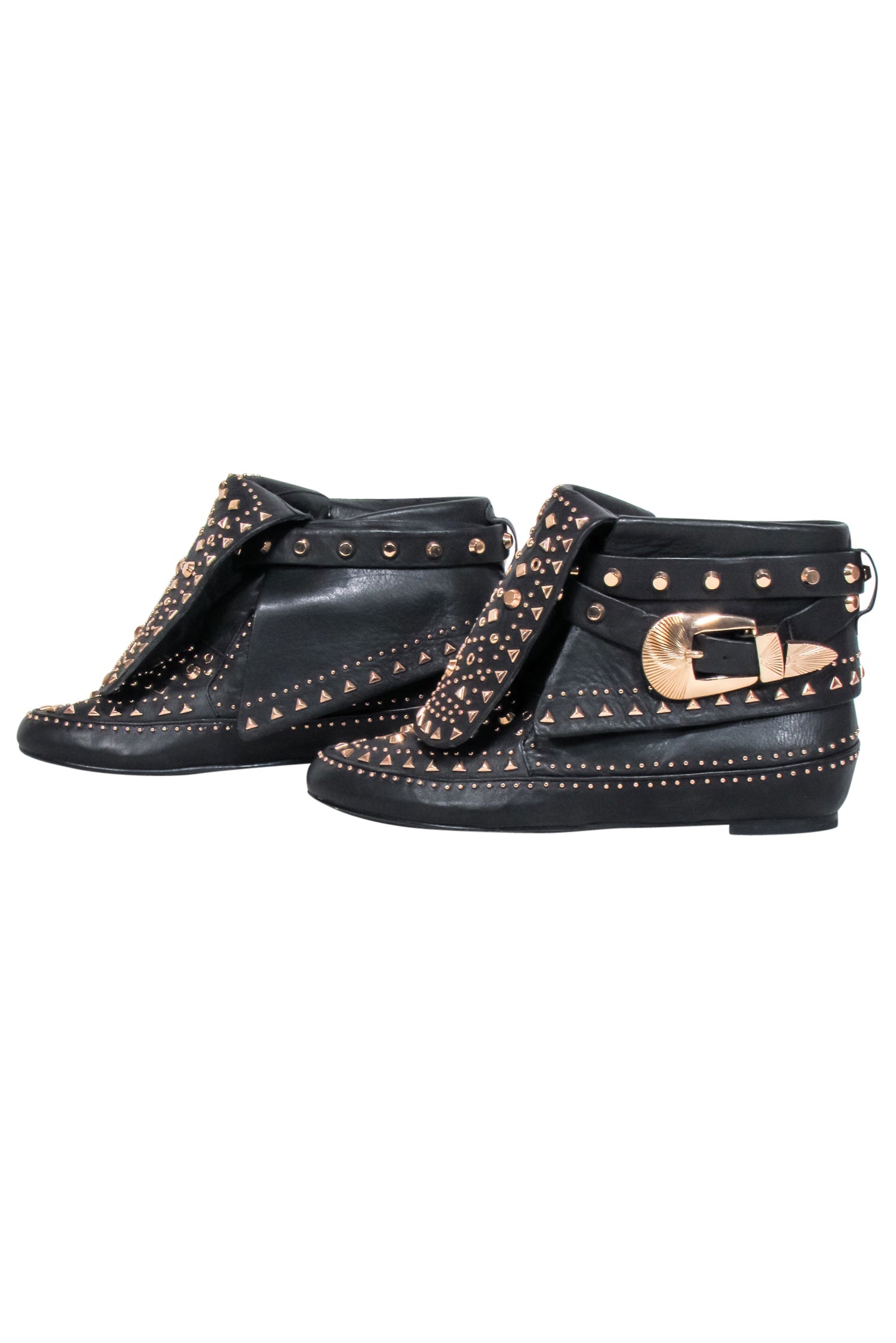 Ivy Kirzhner Black Leather Booties with Bronze Studs - Size 9