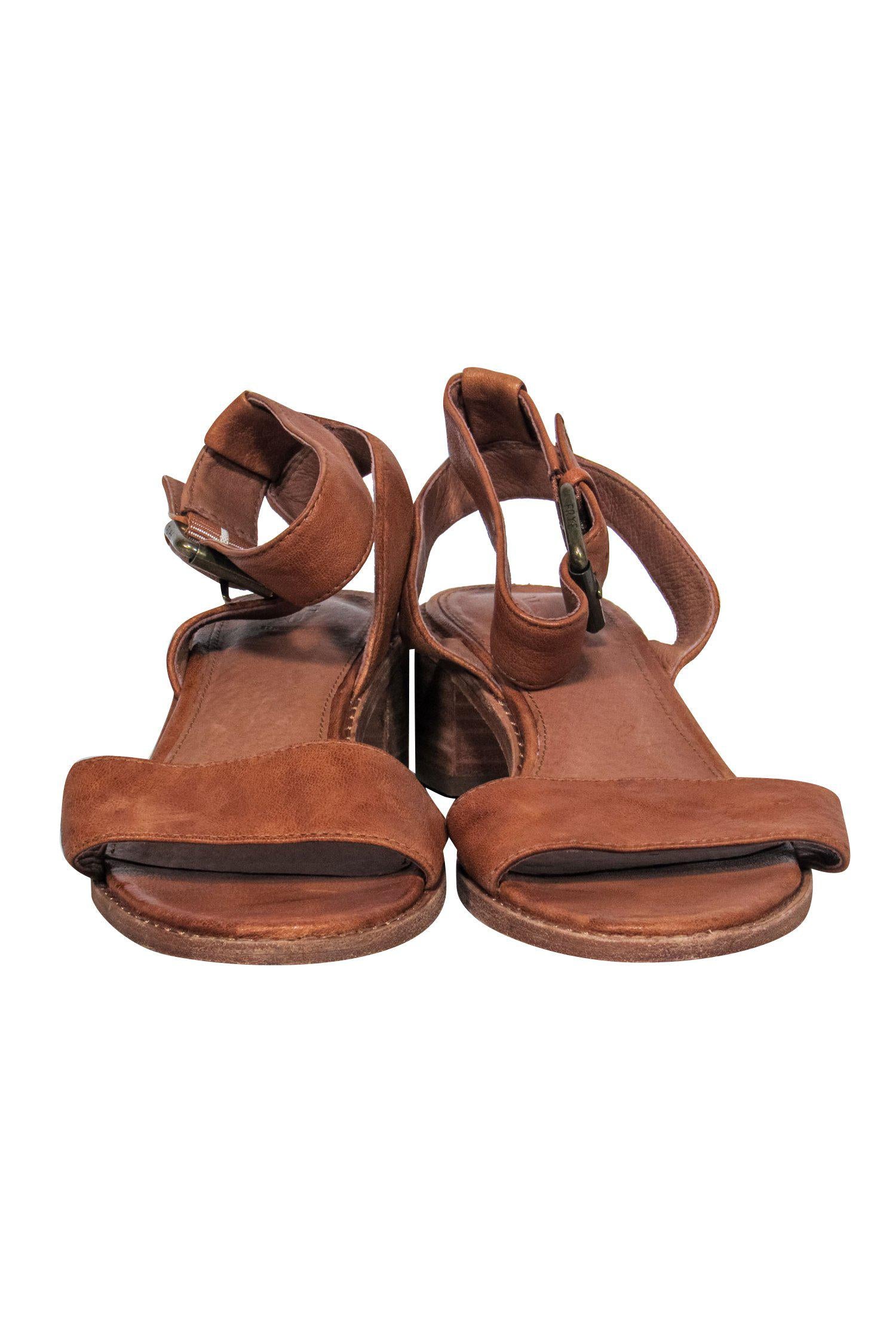 Frye Brown Leather Ankle Strap Heeled Sandals - Size 8, Perfect for Summer!