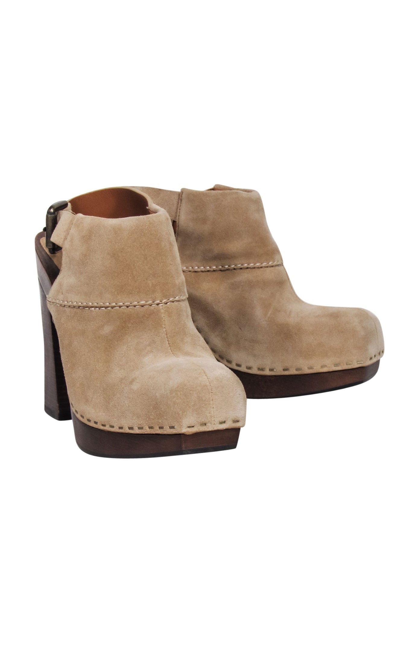 See by Chloe's Irresistible Beige Suede Platform Clog Pumps - Size 7