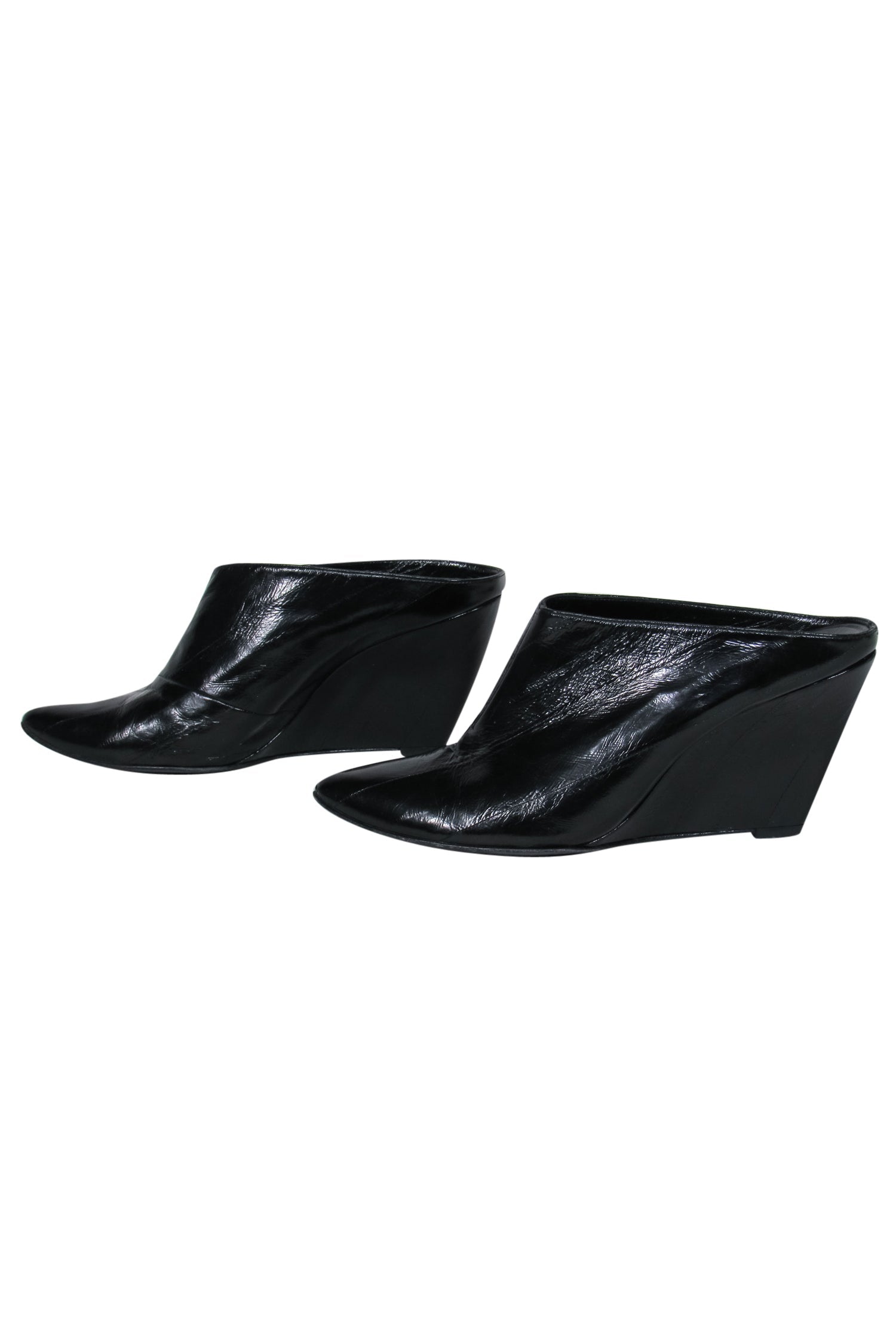 Sigerson Morrison Black Textured Patent Leather Wedge Mules - Size 10, Make a Statement!