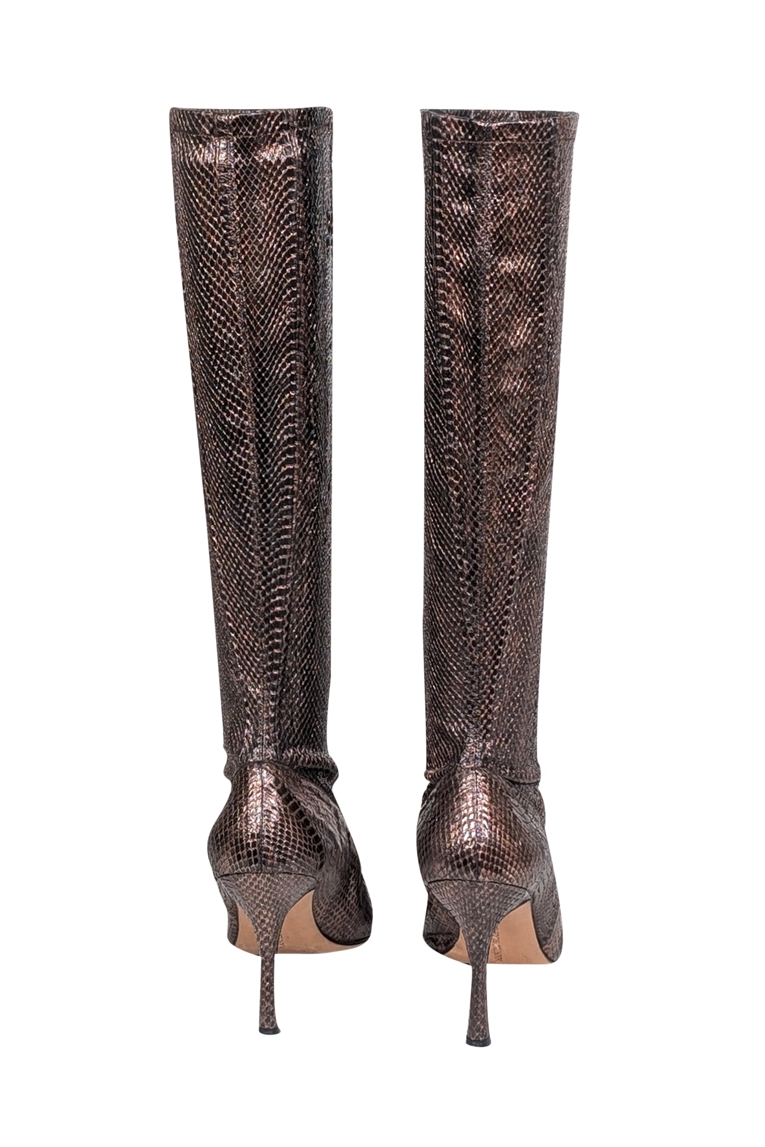 Manolo Blahnik - Stunning Brown & Copper Snakeskin Embossed Leather Tall Boots in Size 8