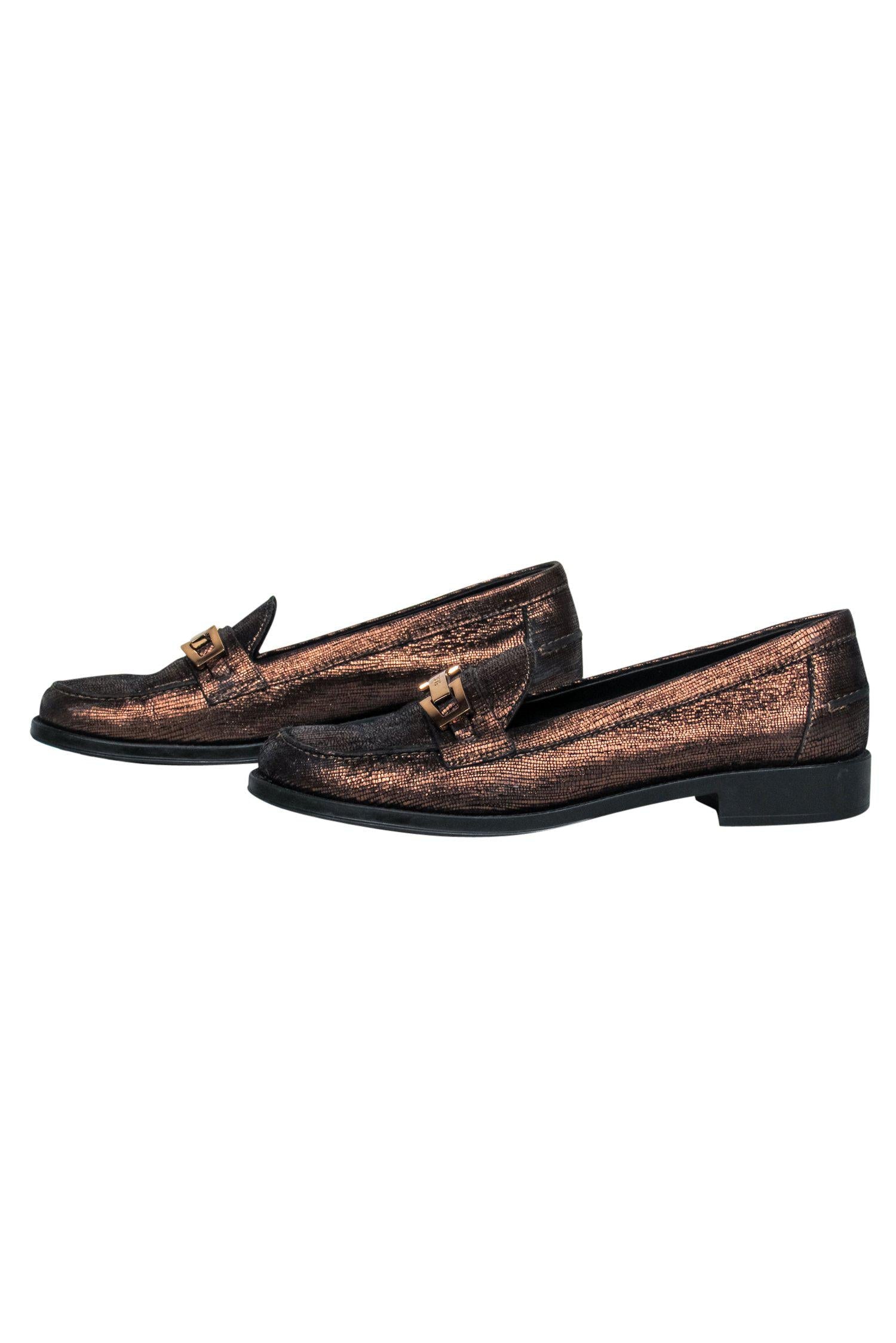 Tod's Bronze Metallic Leather Loafers - Size 6.5: Add Glamour to Your Look!