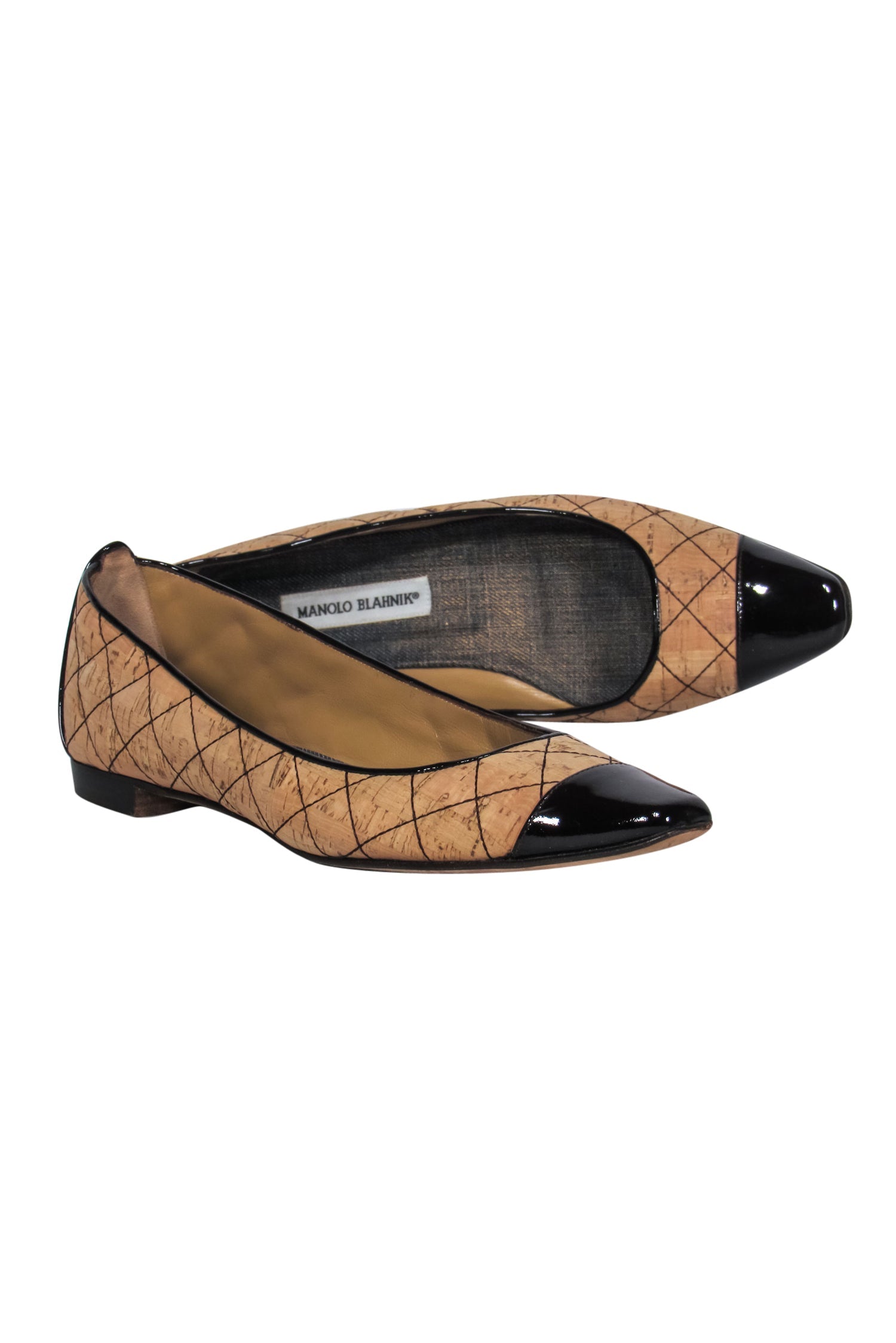 Manolo Blahnik Tan Cork Quilted Ballet Flats with Toe Cap - Size 11: A Timeless Parisian Style!