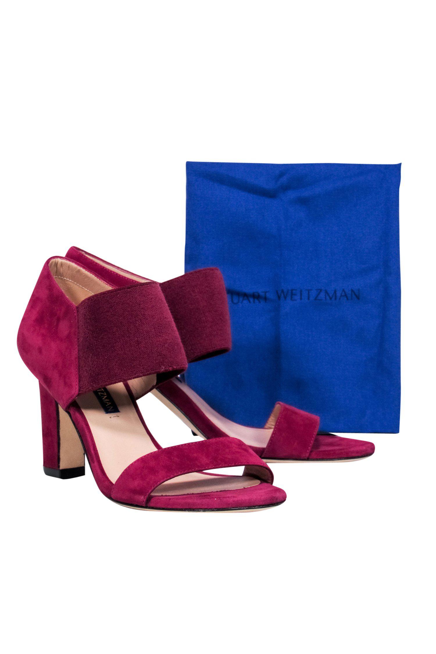 Stuart Weitzman Maroon Suede Open Toe Elastic Strap Pumps - Size 4.5