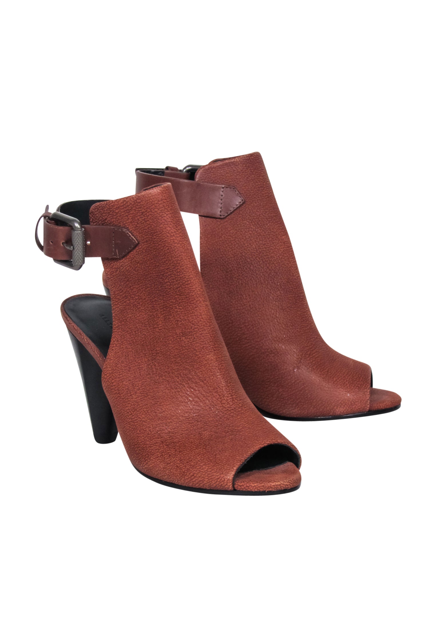 All Saints Tan Leather Peep Toe Short Boots - Size 6: Fall Fashion Must-Have