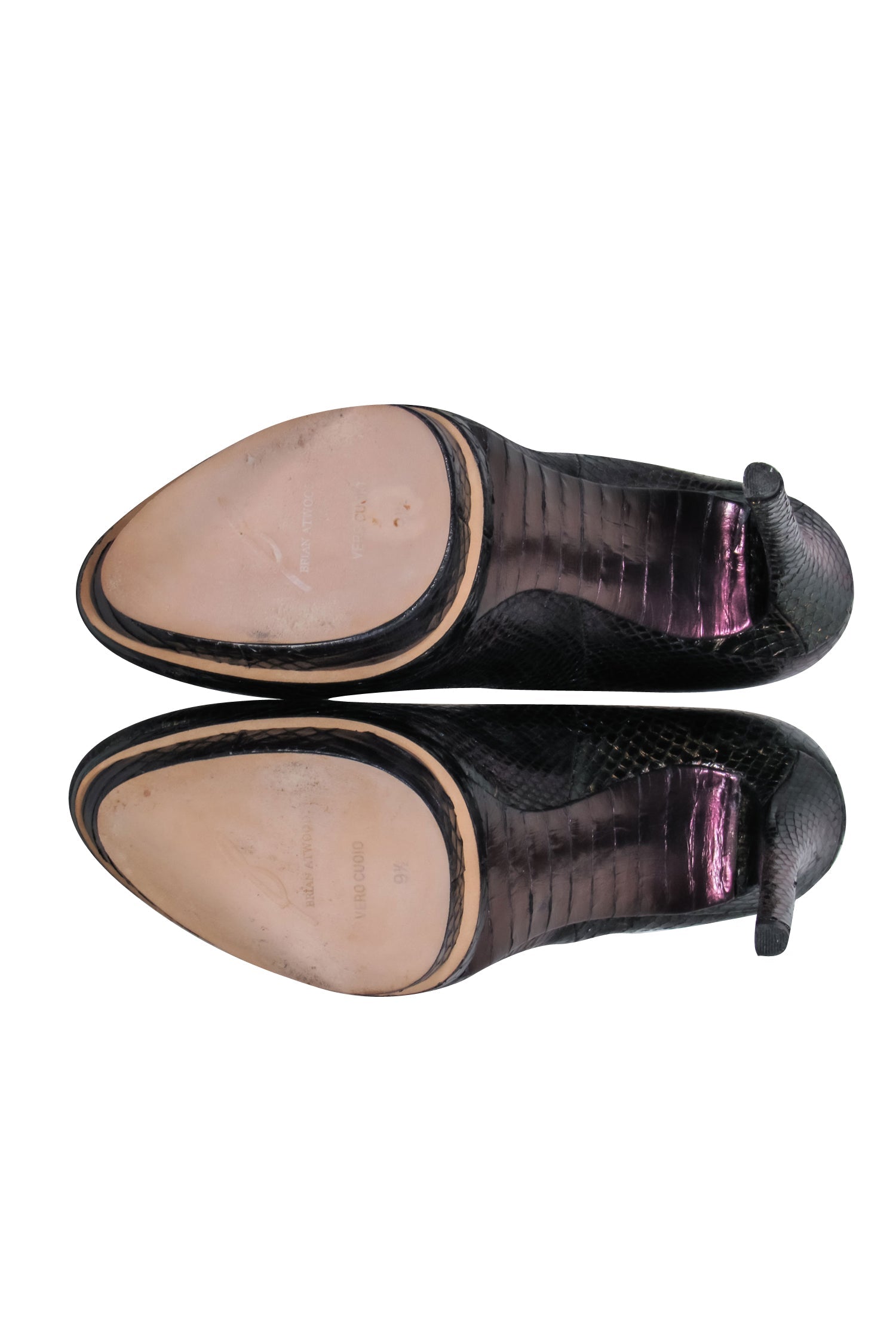 Brian Atwood Purple & Brown Snakeskin Leather Platform Pumps - Size 9.5