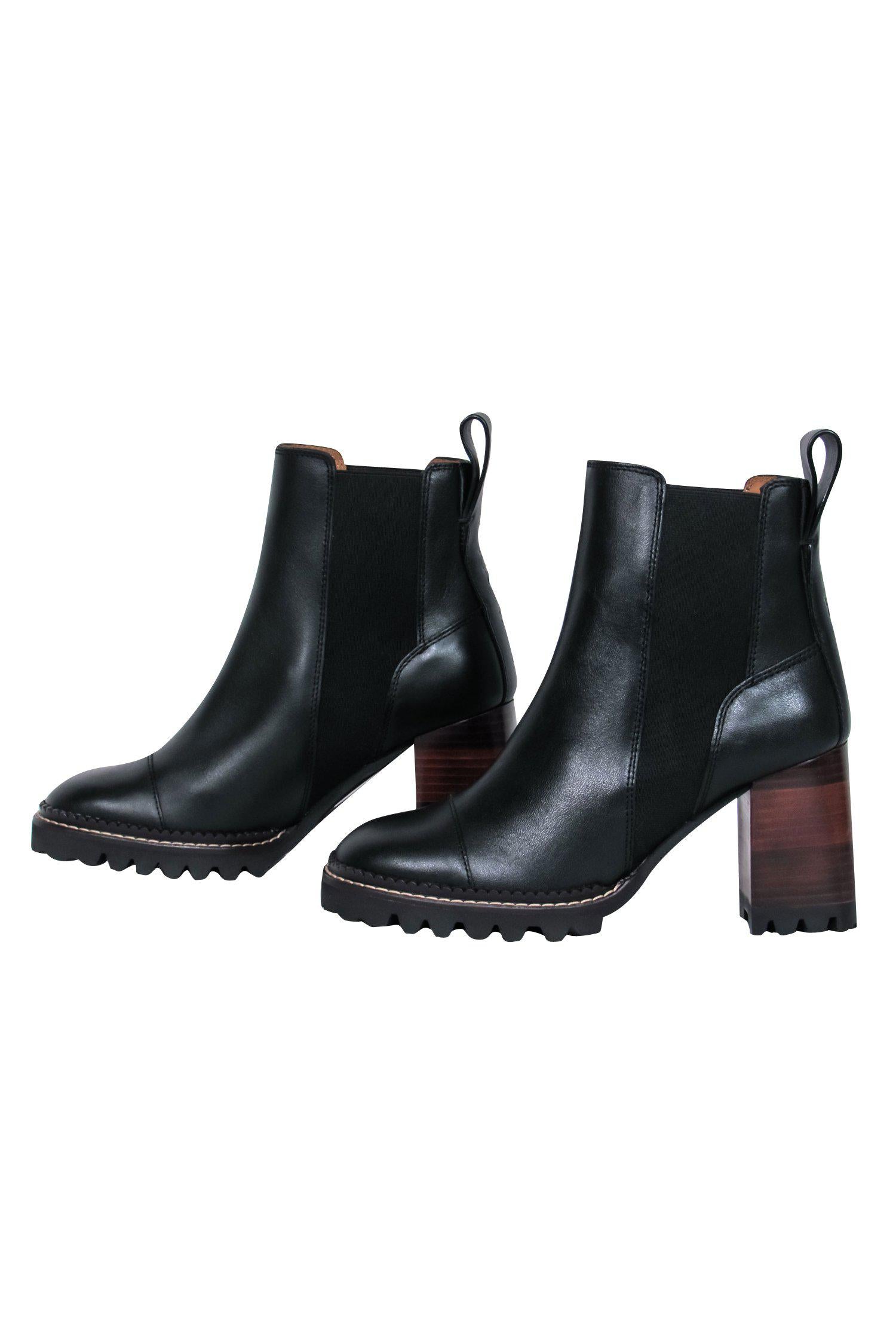 See by Chloe Black Lug Sole Block Heeled Booties - Size 7.5: Trendy Must-Haves!
