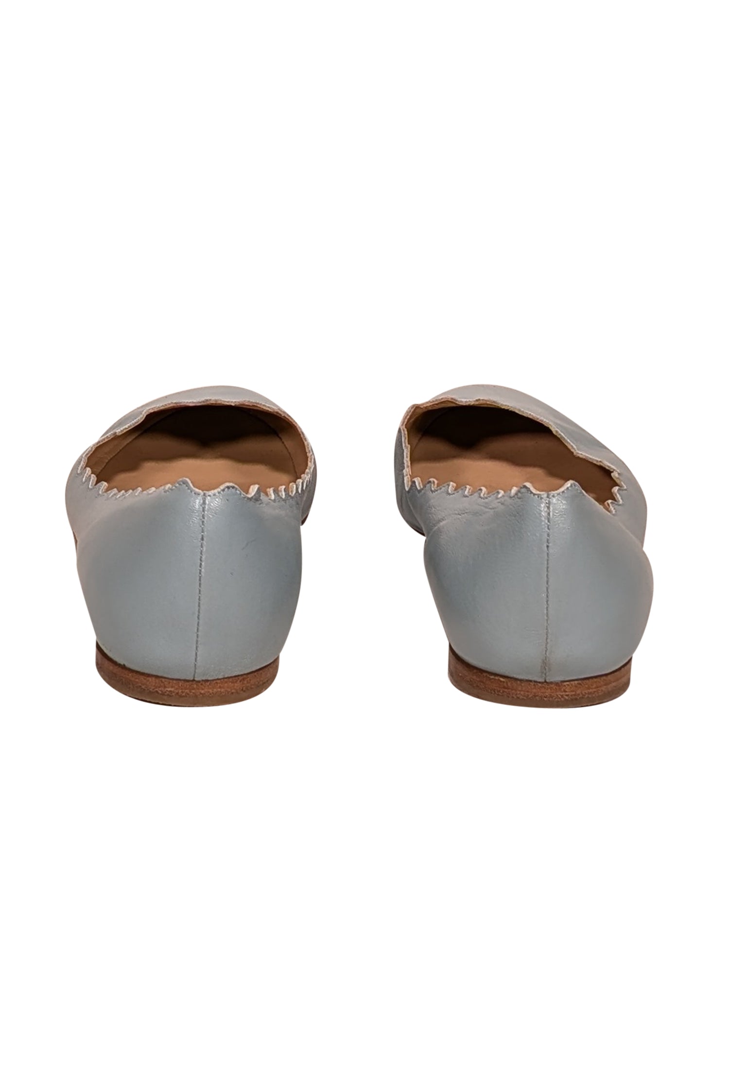 Chloe - Elegant Blue Leather Scallop Edge Flats in Size 10