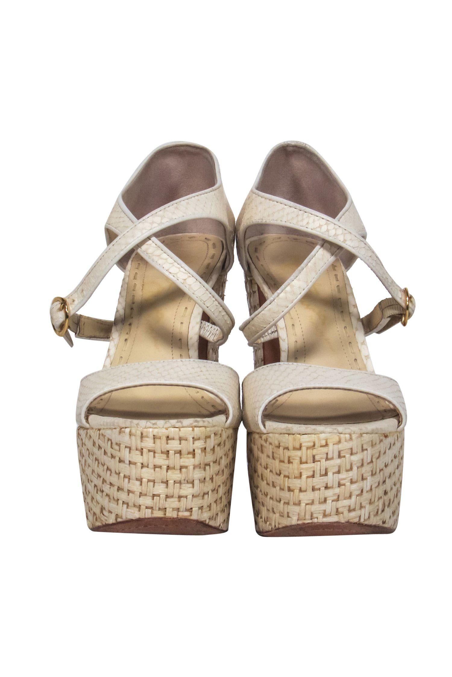 Alice & Olivia Cream Snakeskin & Woven Basket Platform Heels - Size 8 - Elevate Your Style!