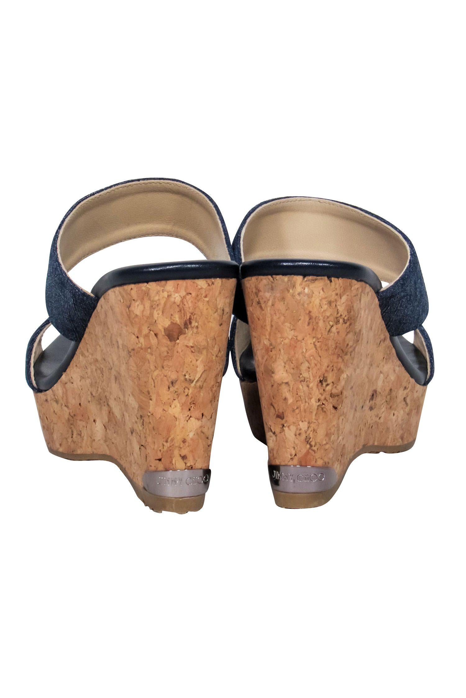 Jimmy Choo - Stunning Denim Strappy Cork Wedges in Size 8