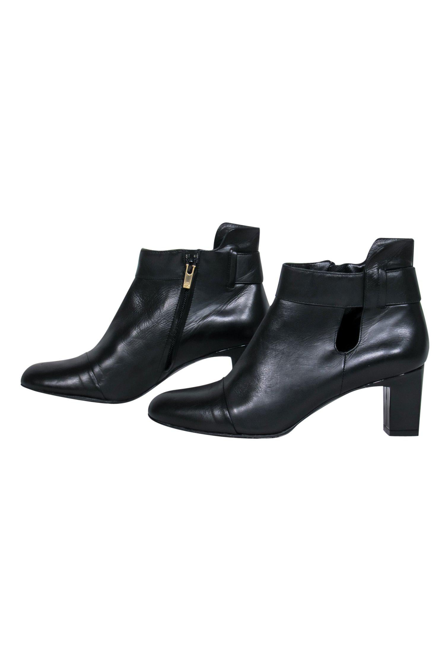 Robert Clergerie Black Leather Heeled Booties with Cutouts - Size 7