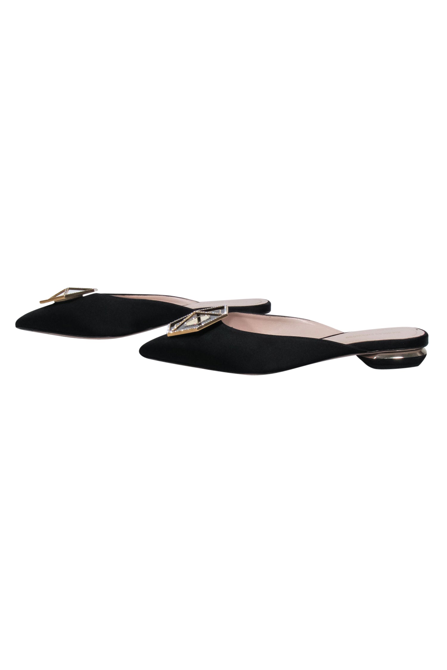 Nicholas Kirkwood Black Satin Crystal Toe Mule Flats - Size 7.5