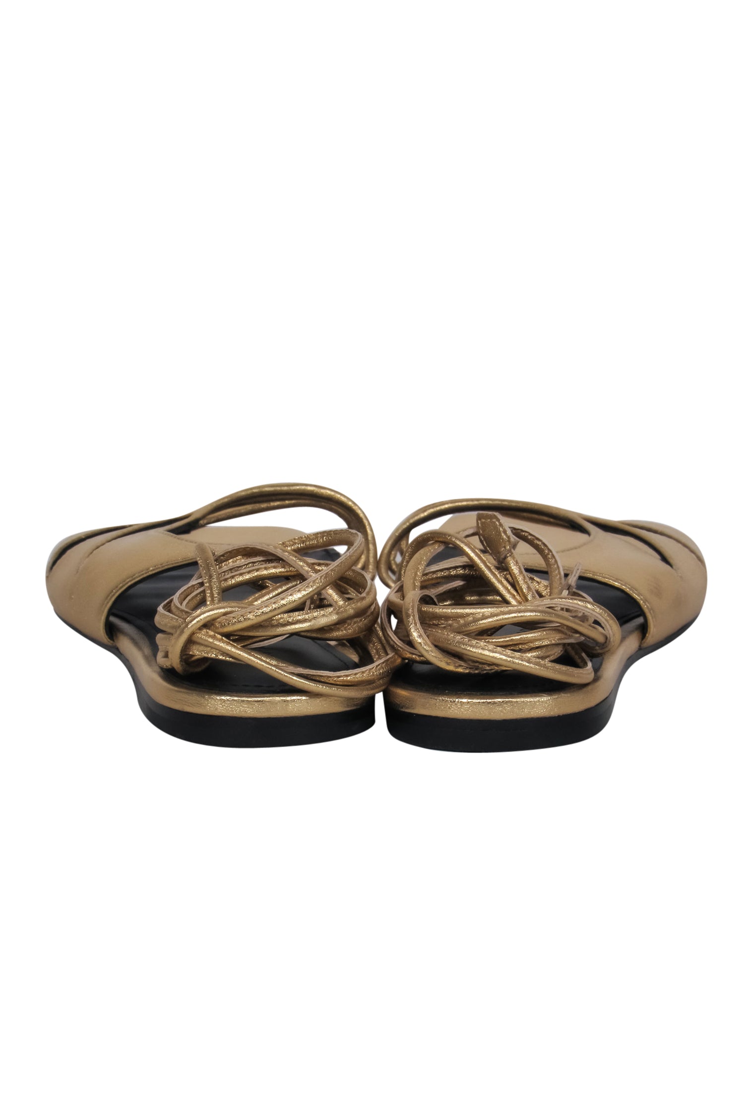 Sigerson Morrison Gold Leather Strappy Ankle-Wrap Sandals - Size 8