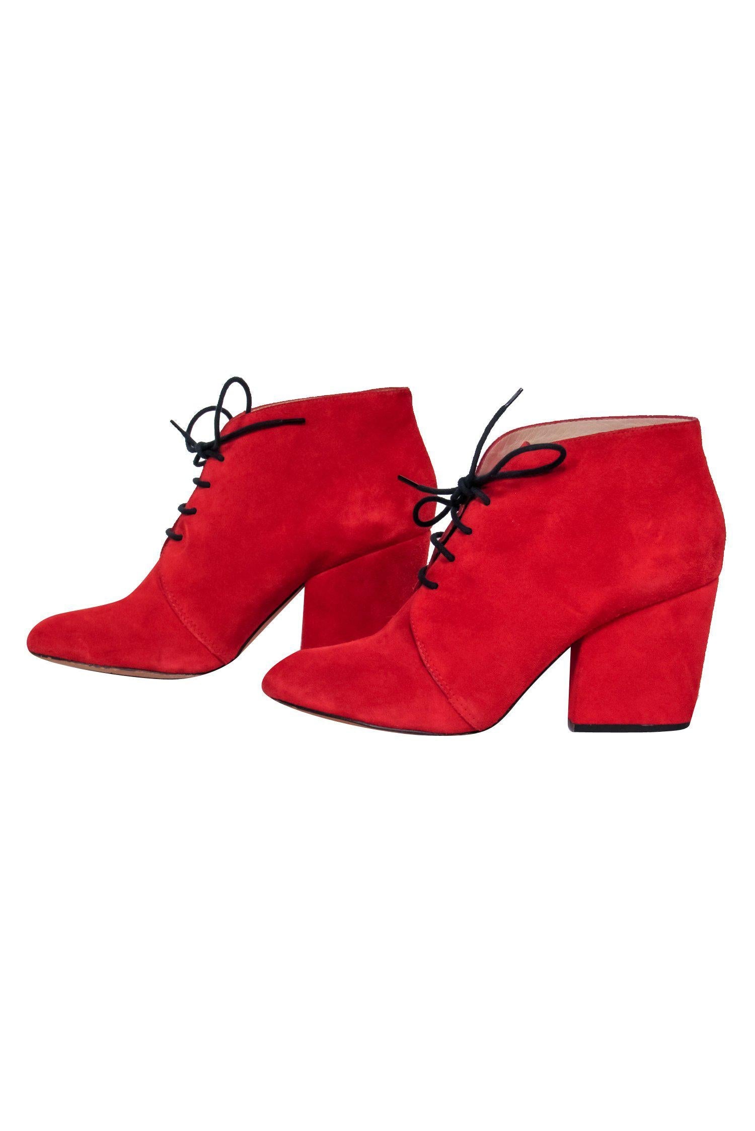 Kate Spade Red Suede 'Roger' Lace-Up Ankle Booties - Size 7.5