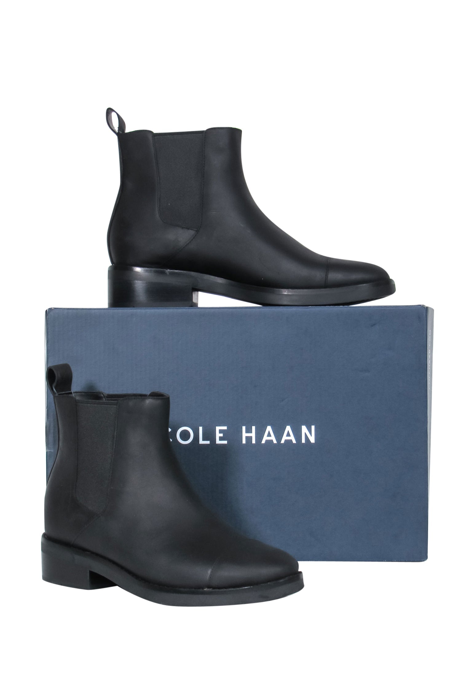 Cole Haan Mara Grand Chelsea Waterproof Leather Rain Boots - Size 6.5, Black