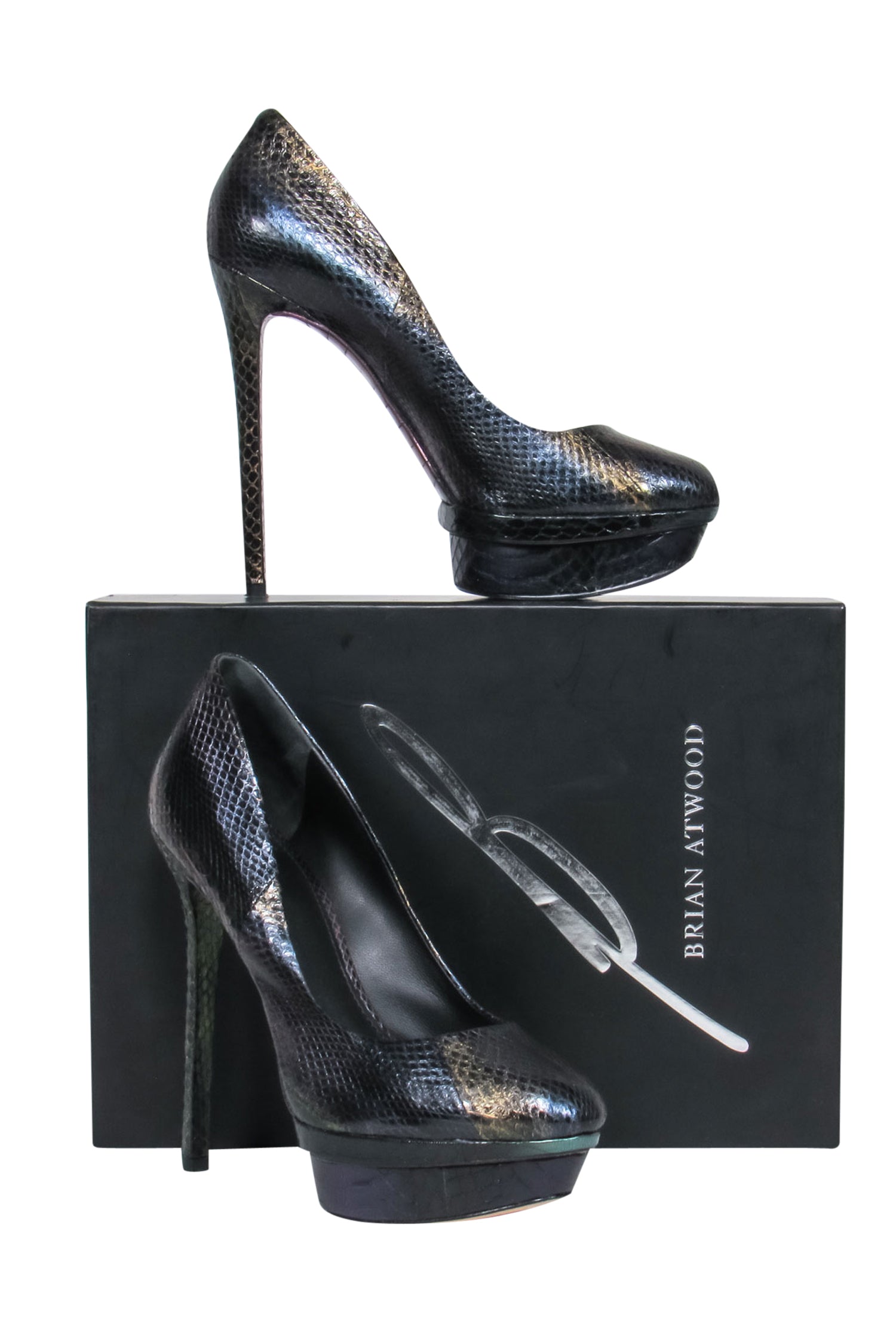 Brian Atwood Purple & Brown Snakeskin Leather Platform Pumps - Size 9.5