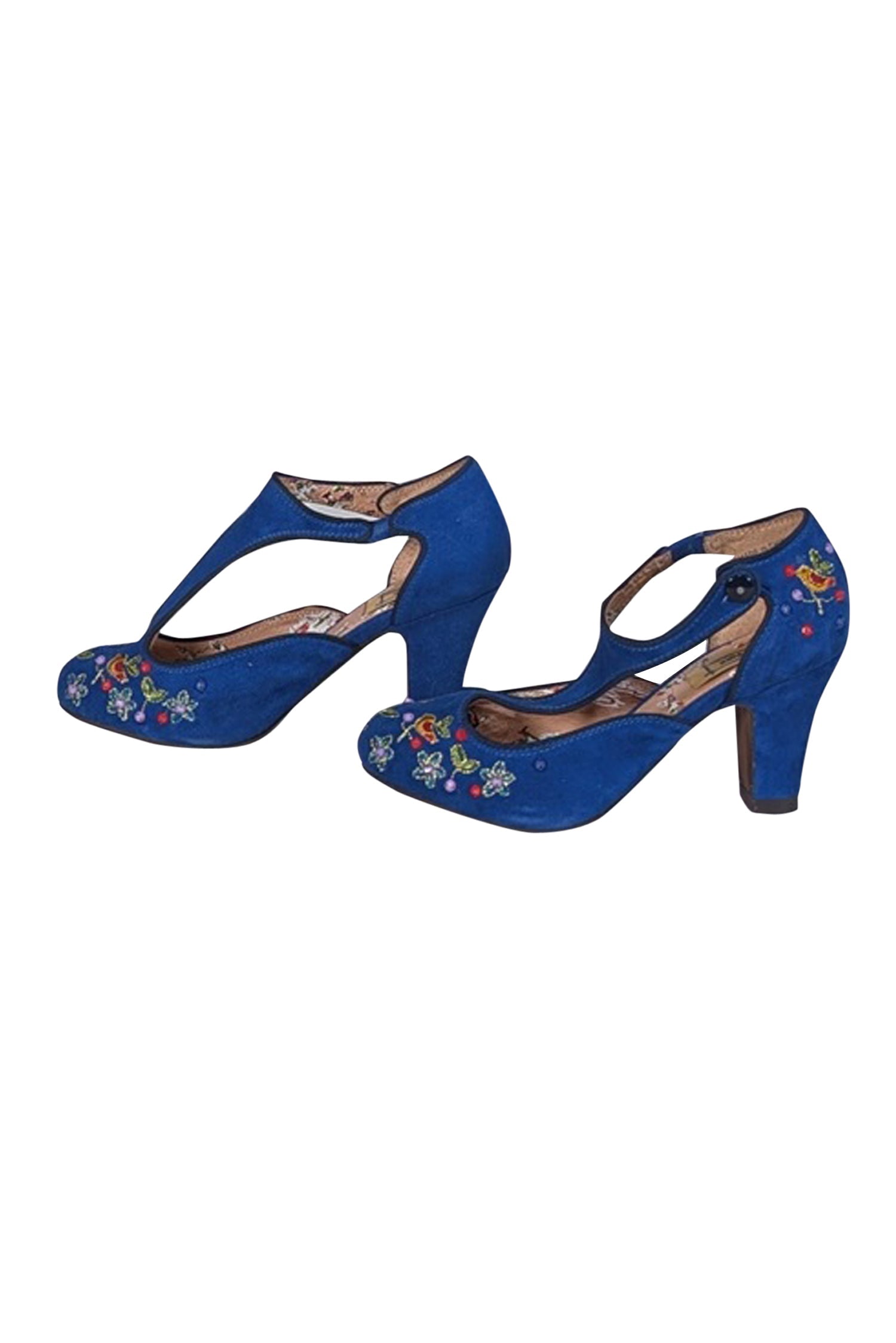 Miss L-Fire Blue Embroidery Orient Strappy Pumps - Size 7