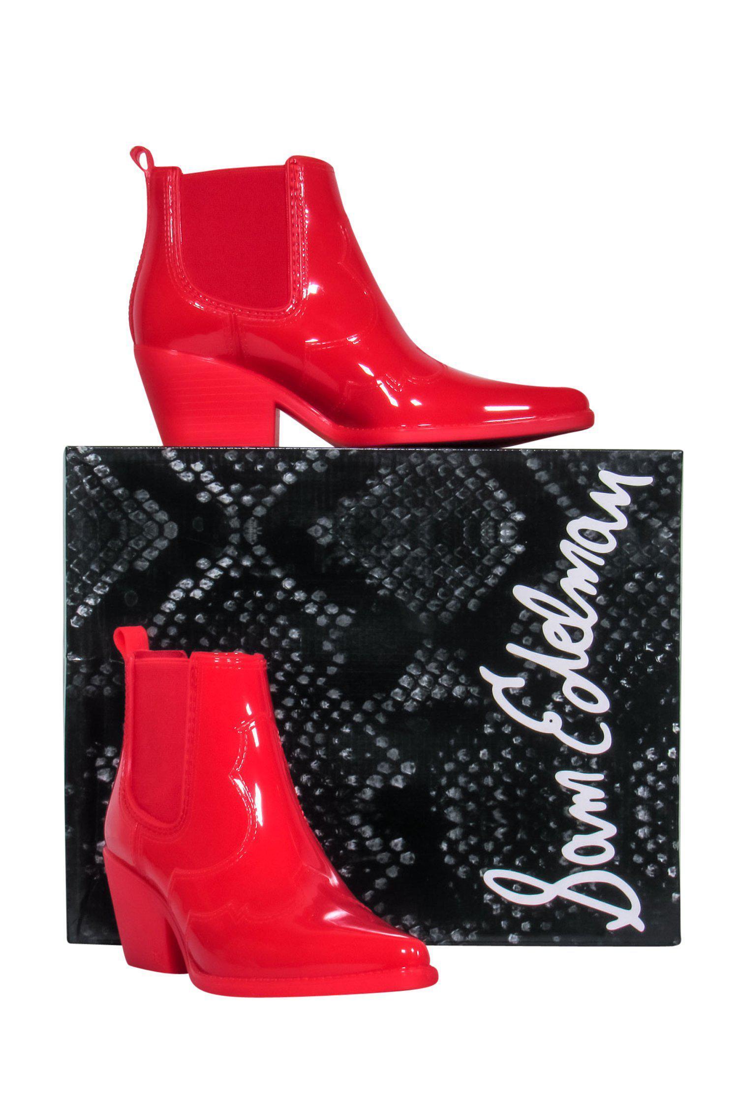 Sam Edelman's Bold Red Western-Style Short Heel Rain Boots - Size 6