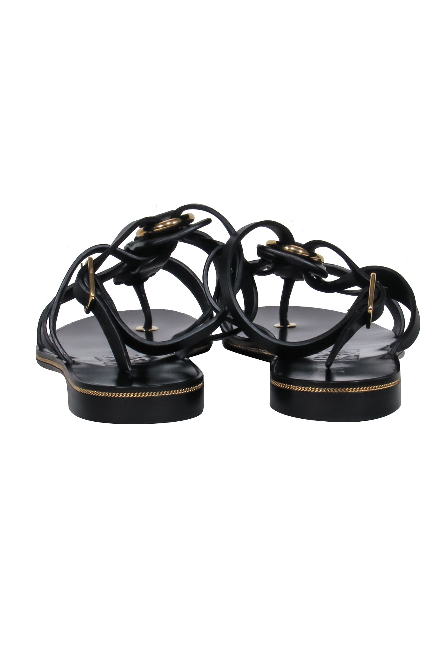 Ferragamo Black Leather Caged Sandals with Gold Hardware - Size 8: Summer Glam Essential