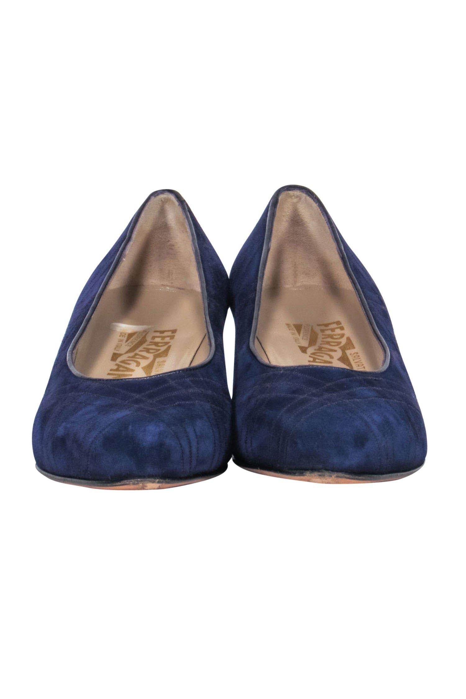 Ferragamo Purple Grid Stitched Suede Heels - Size 5.5 - A Fashion Must-Have!