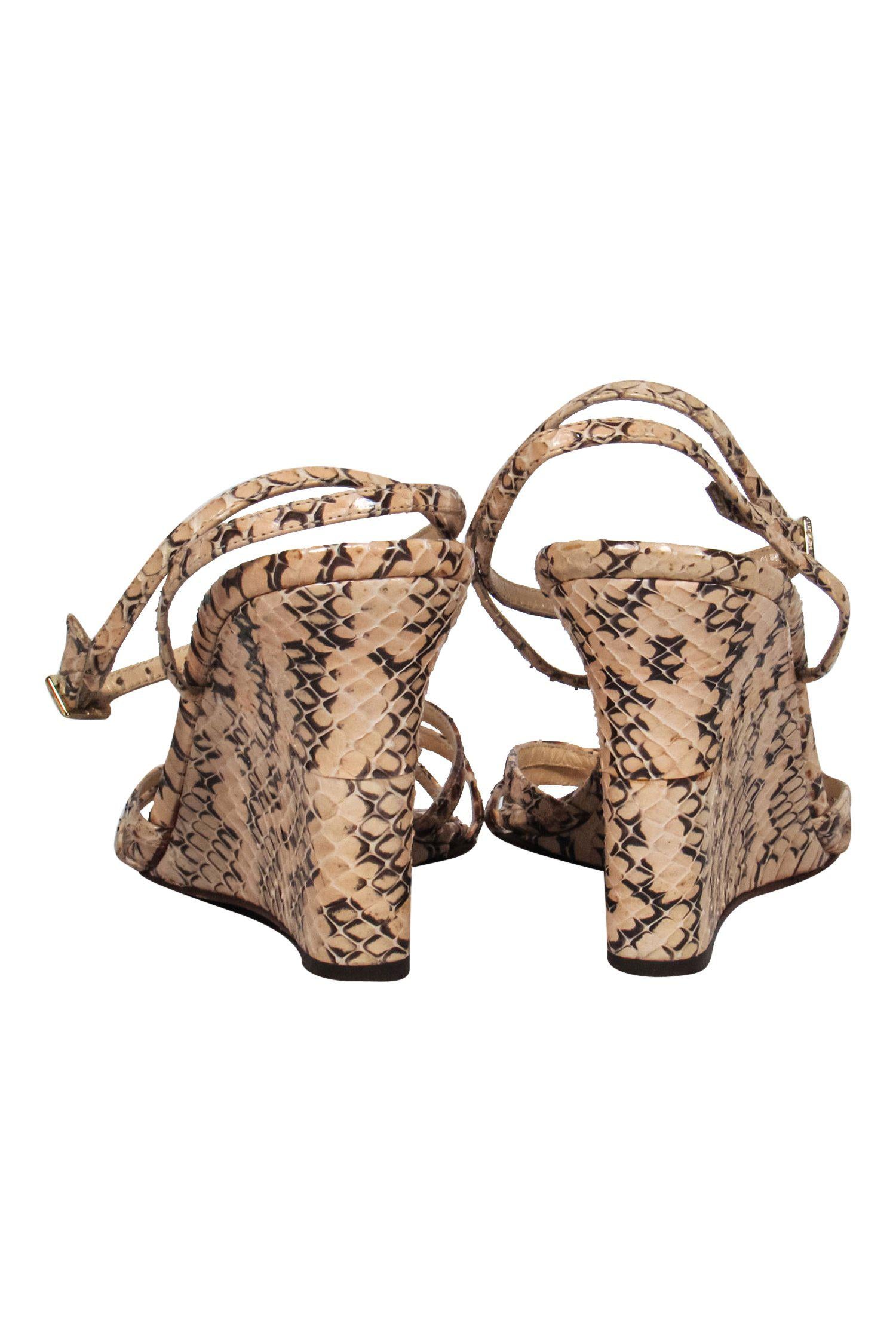 Kate Spade's Stunning Beige Snakeskin Strappy Wedges - Size 8