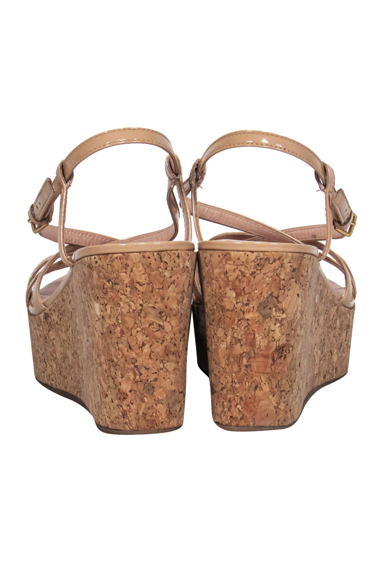Kate Spade Tan Patent Leather Strappy Cork Wedges - Size 8: Summer Must-Haves!