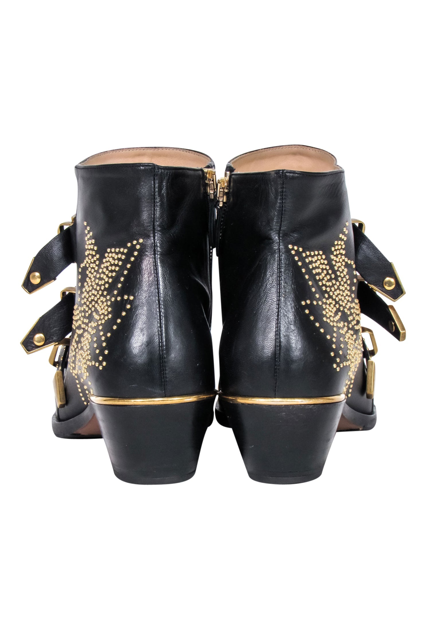 Chloe Black Leather Gold Studded Susanna Booties - Size 11: A Fashion Statement!