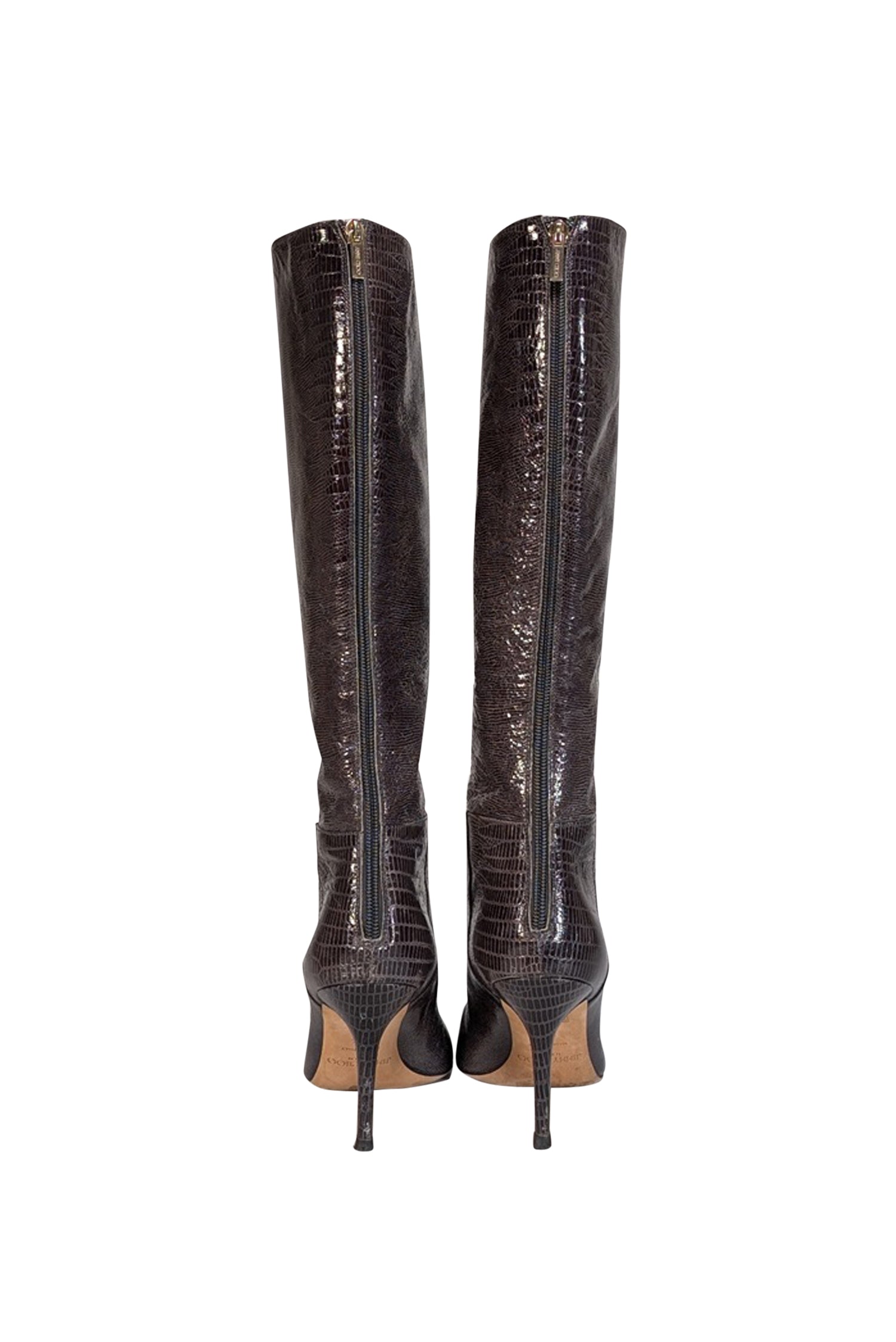 Jimmy Choo - Stunning Black Croc Embossed Heeled Boots in Size 10.5