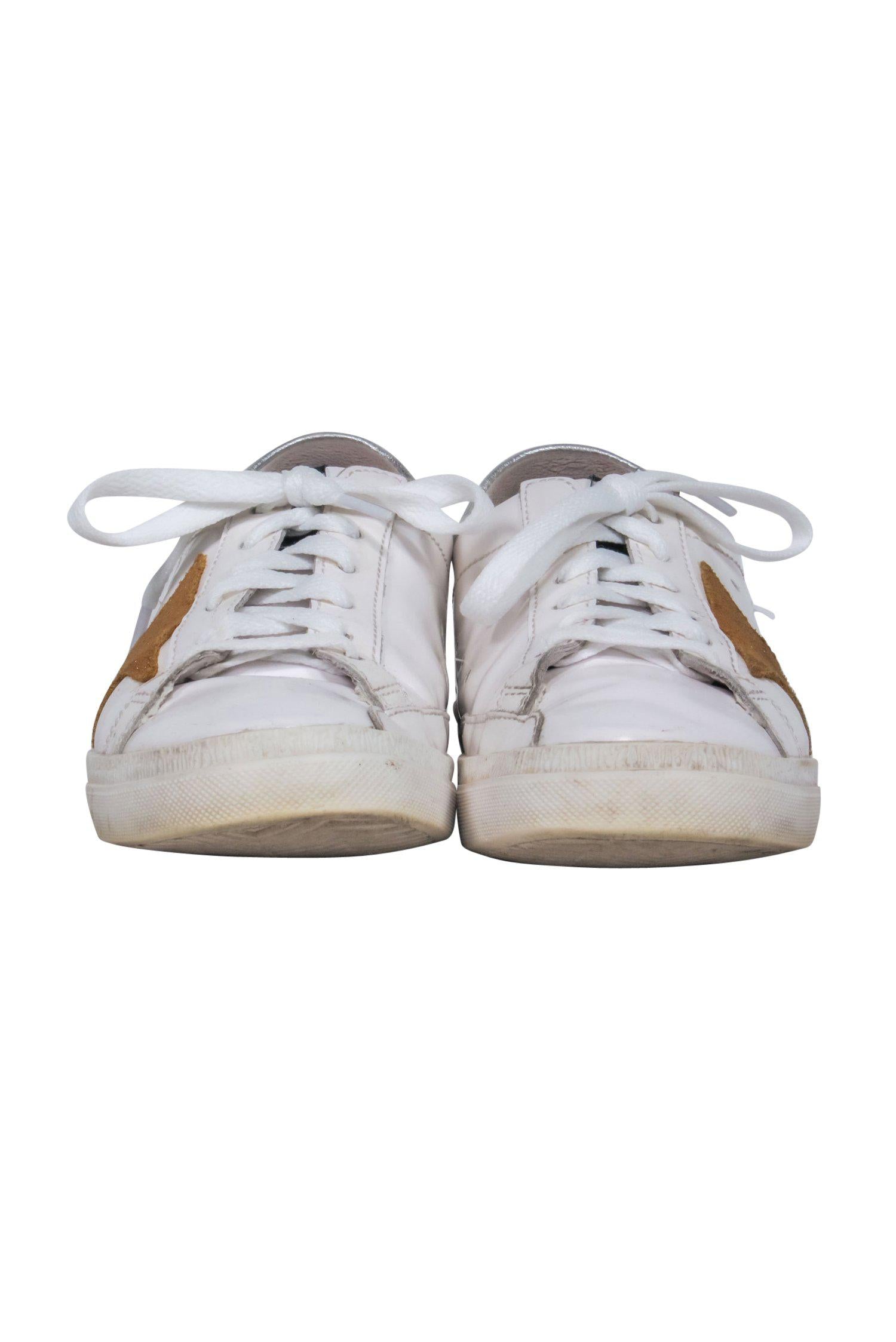 Golden Goose - Stylish White Lace - Up Distressed 'Superstar' Sneakers with Gold Star Design, Size 6