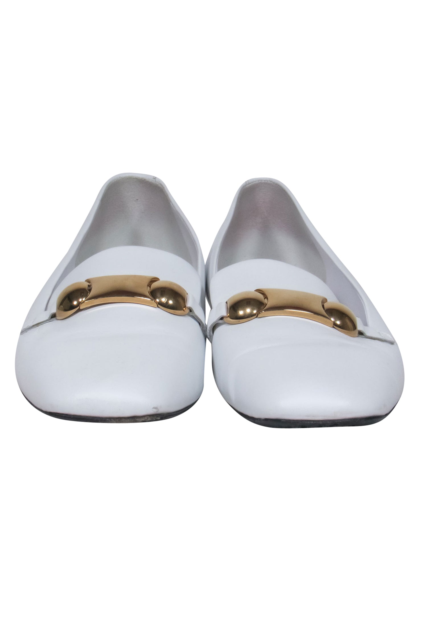 Burberry White Leather Loafers with Gold Buckle - Size 8: A Stylish Office Essential