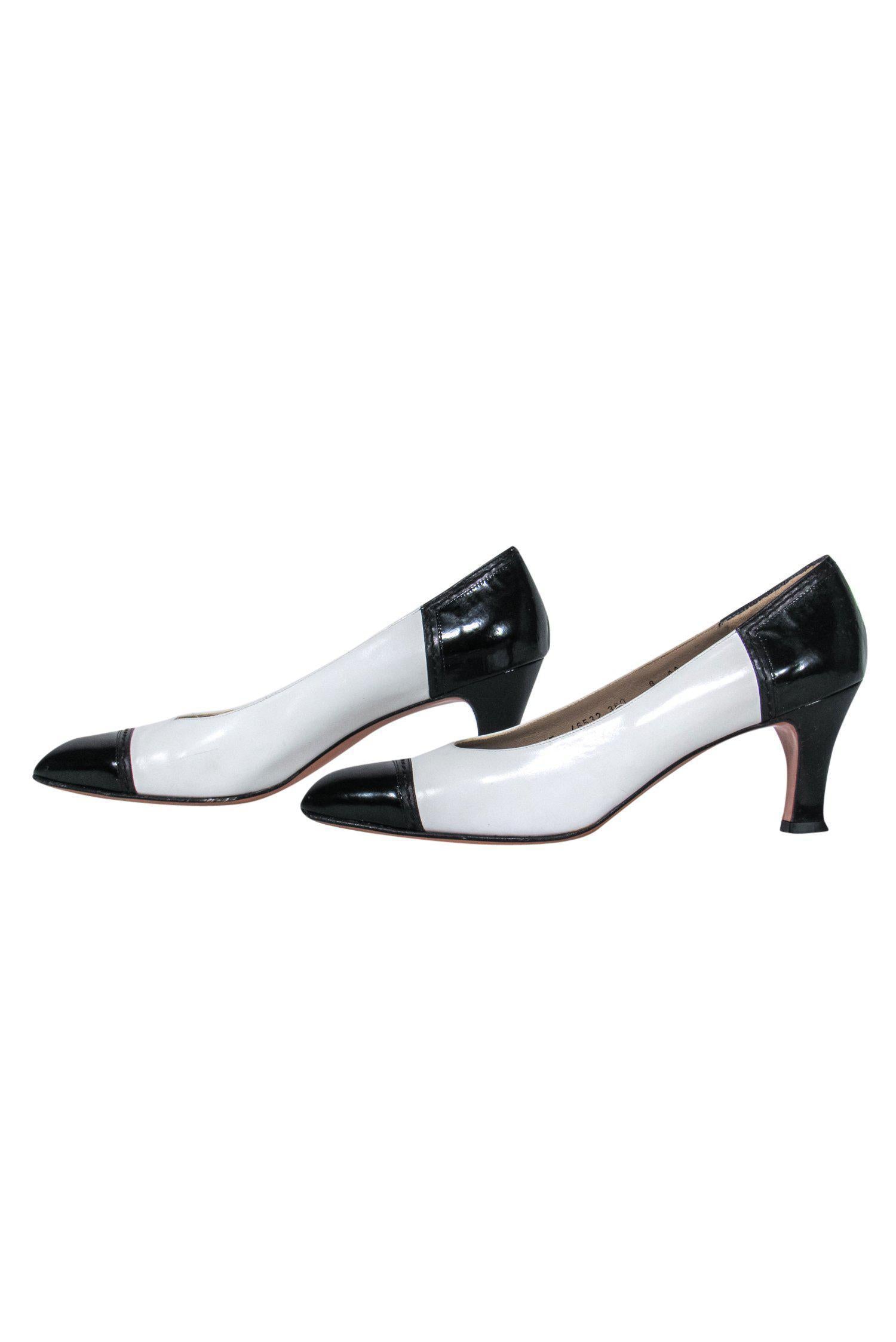 Ferragamo Black & White Vintage Toe Cap Heels - Size 8: A Timeless Fashion Statement