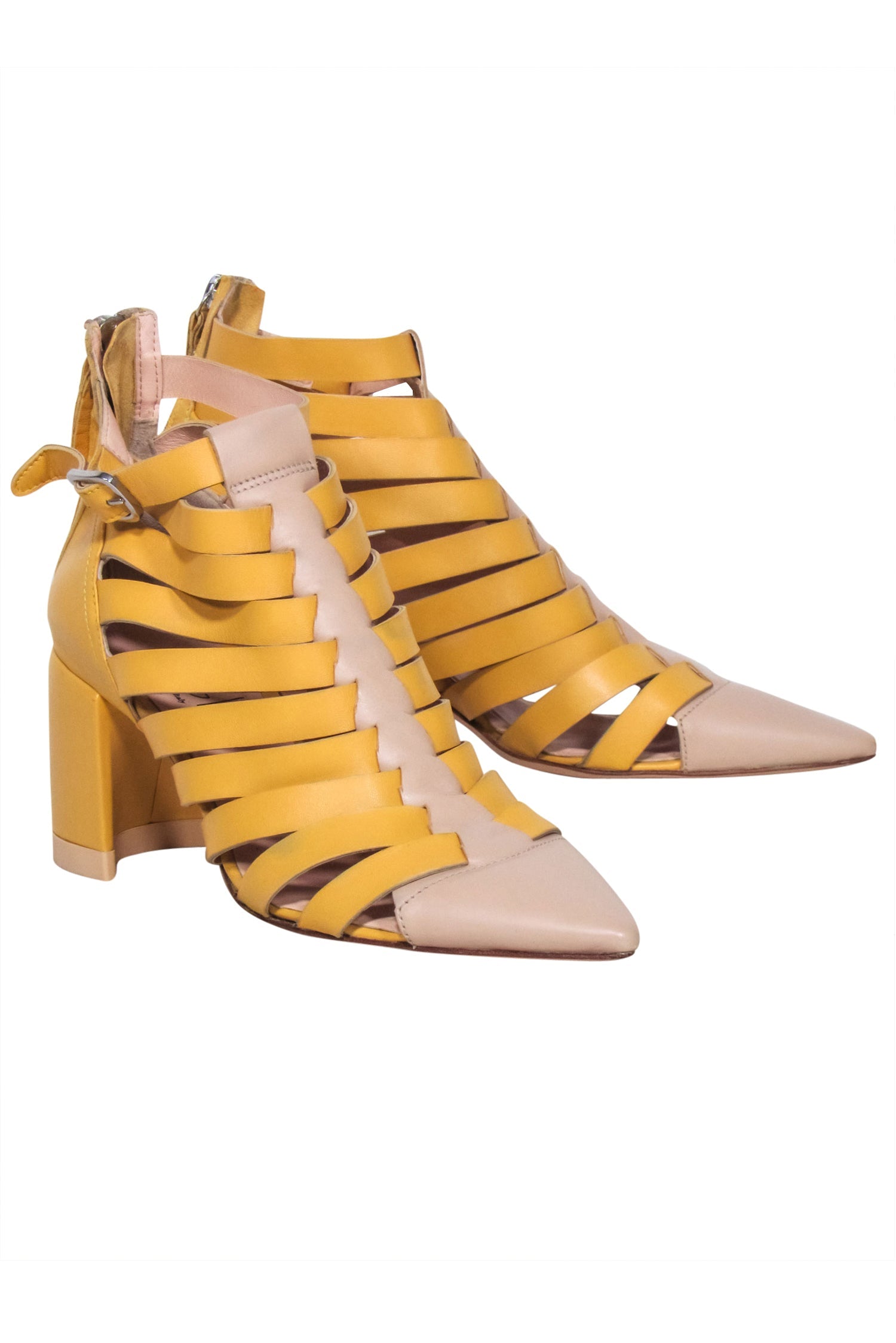 AGL - Stunning Beige & Yellow Woven Pointed Toe Short Boots in Size 8.5