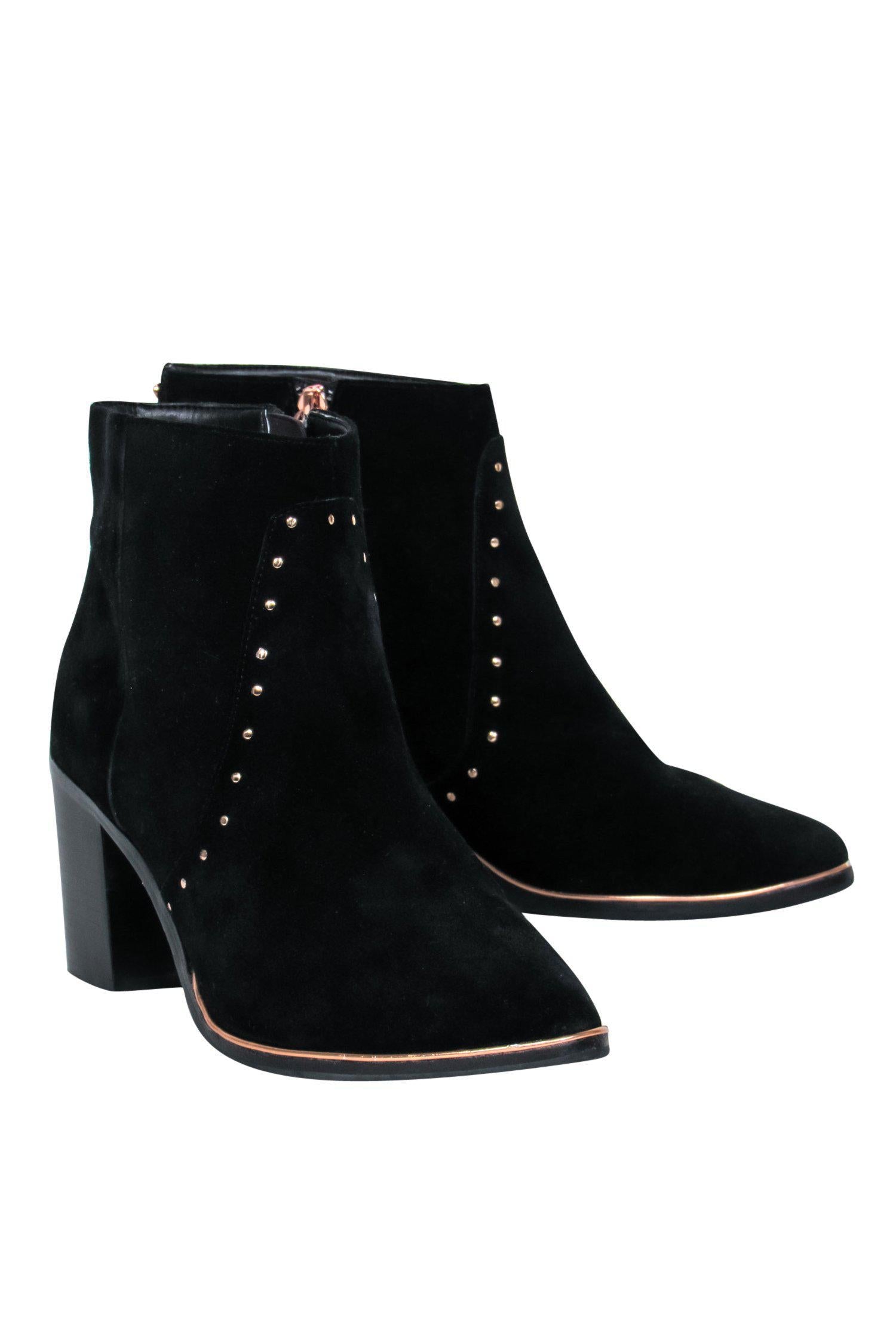 Ted Baker Black Suede Studded Heeled Booties - Size 9.5 - Chic Downtown Style!