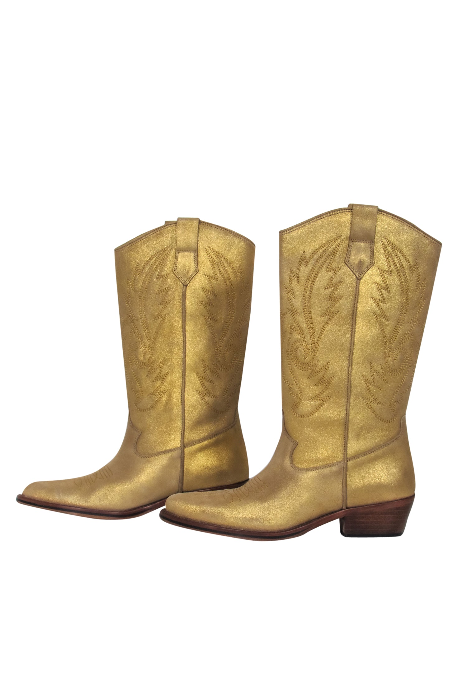 Toral Golden Glitter Suede Cowboy Boots - Size 10 - Add Some Sparkle to Your Step!