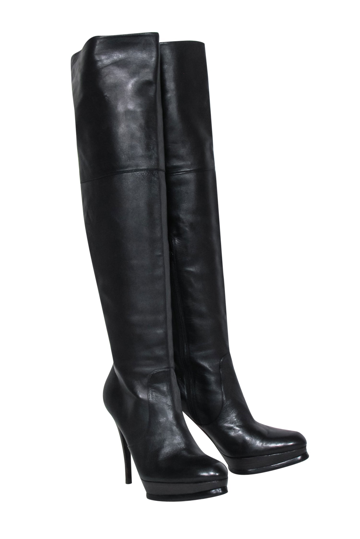 Stuart Weitzman Black Leather Platform Stiletto Boots - Size 8.5, Irresistible Fall Fashion!