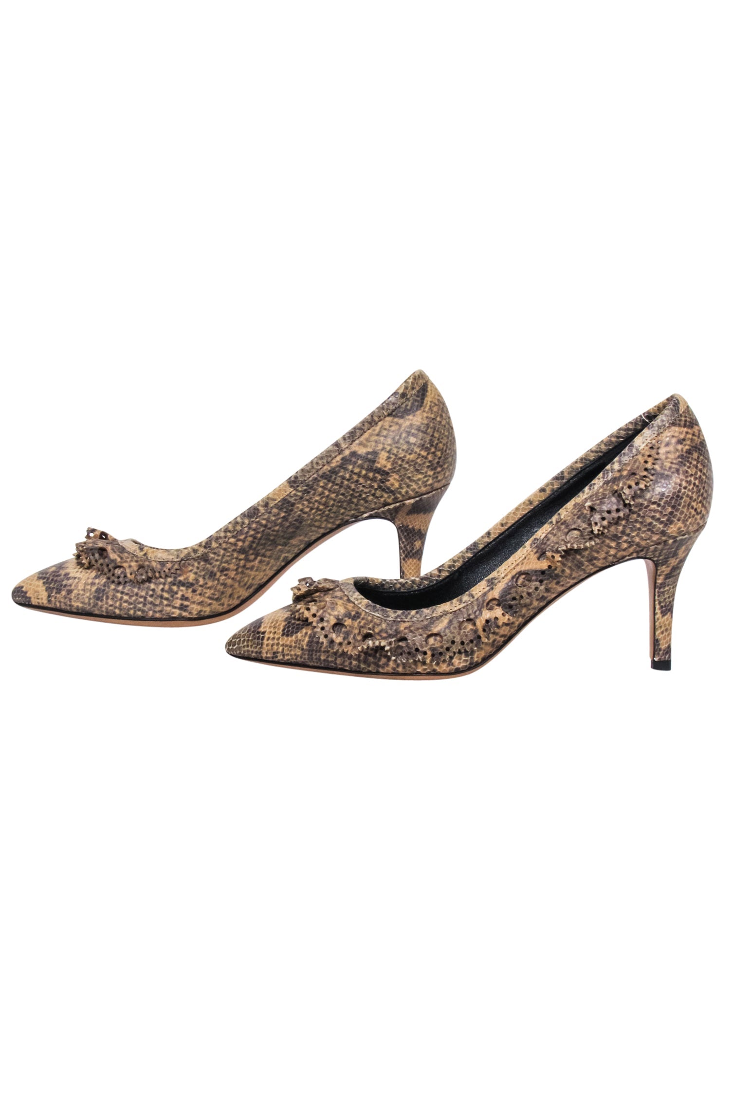Isabel Marant - Tan & Brown Snakeskin-Embossed Leather Ruffle Pumps Size 6