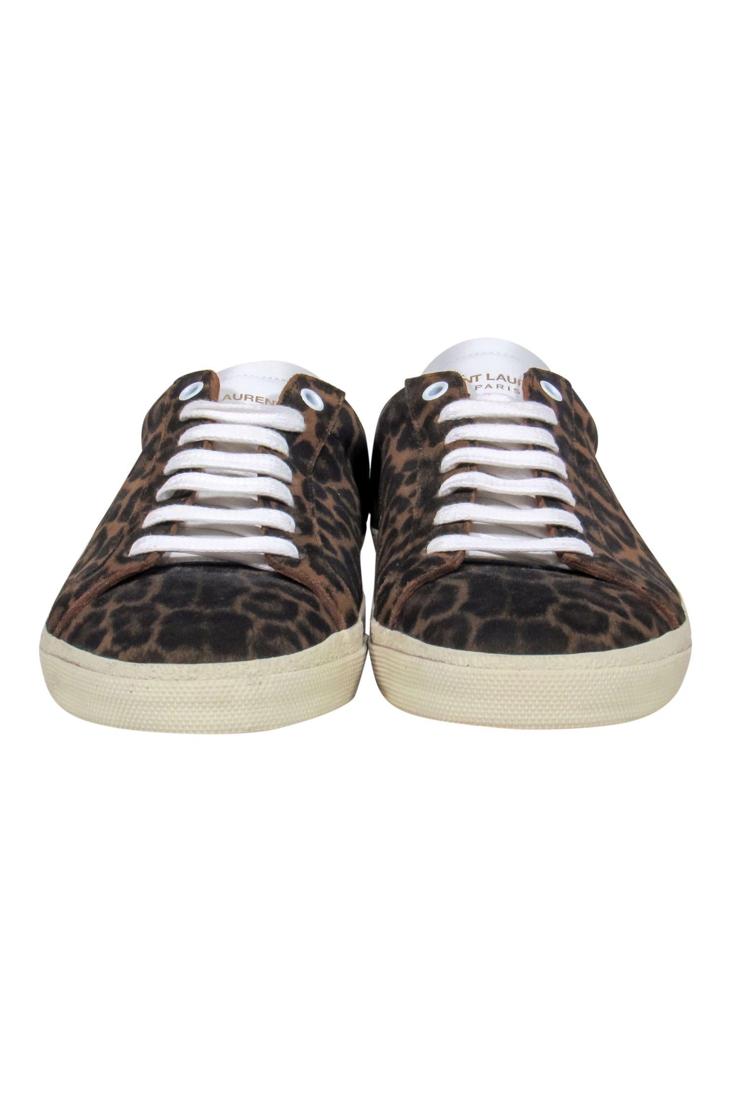 Saint Laurent Brown Leopard Print Lace - Up Sneakers: Size 11 Fashion Statement