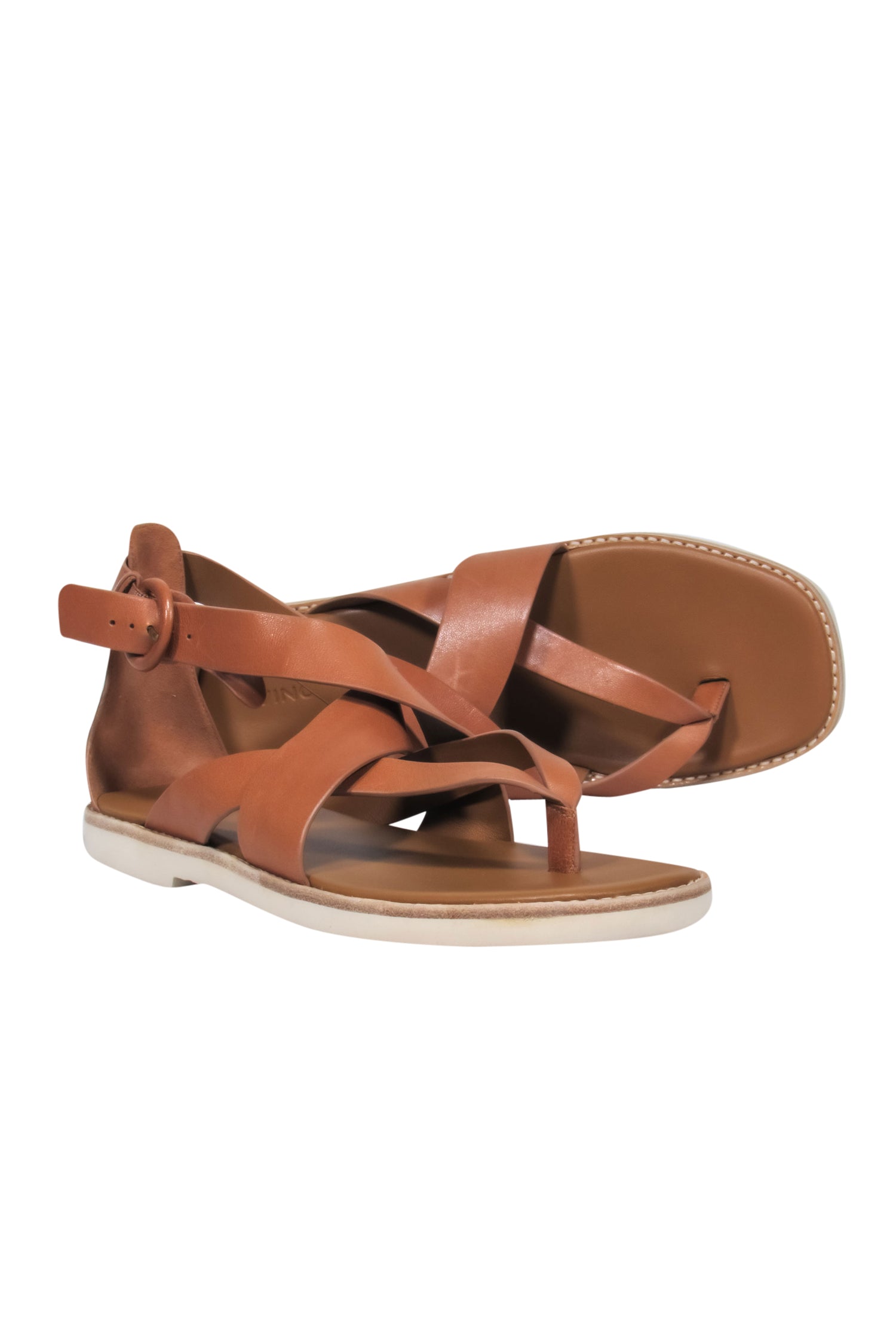 Vince Luxury Brown Leather Strappy Thong Sandals - Size 10