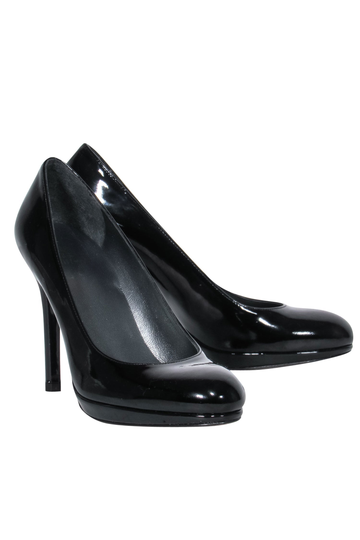 Stuart Weitzman's Stunning Black Patent Leather Round Toe Pumps - Size 7.5