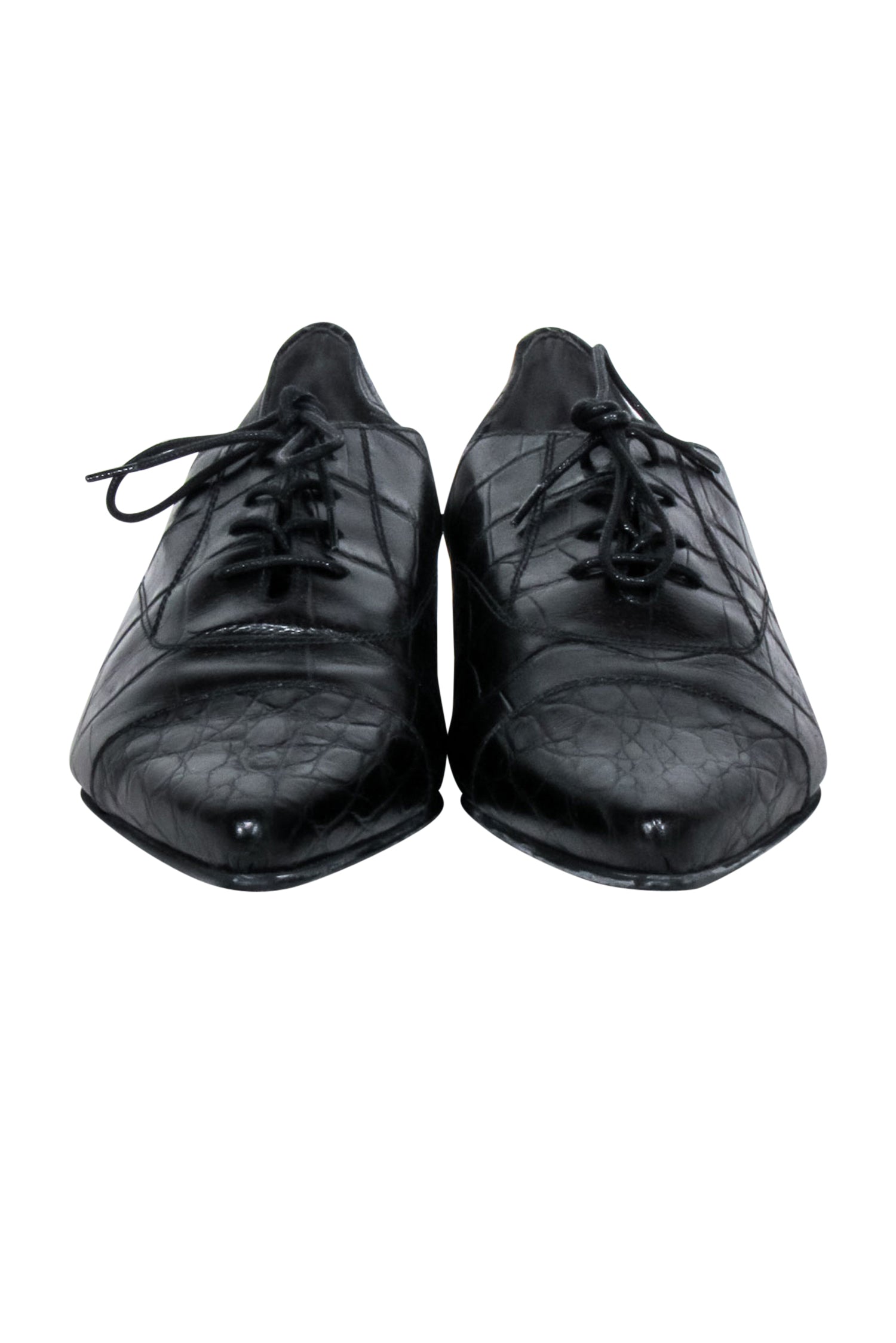 Stuart Weitzman Black Croc-Embossed Leather Flats - Size 8, A Must-Have!