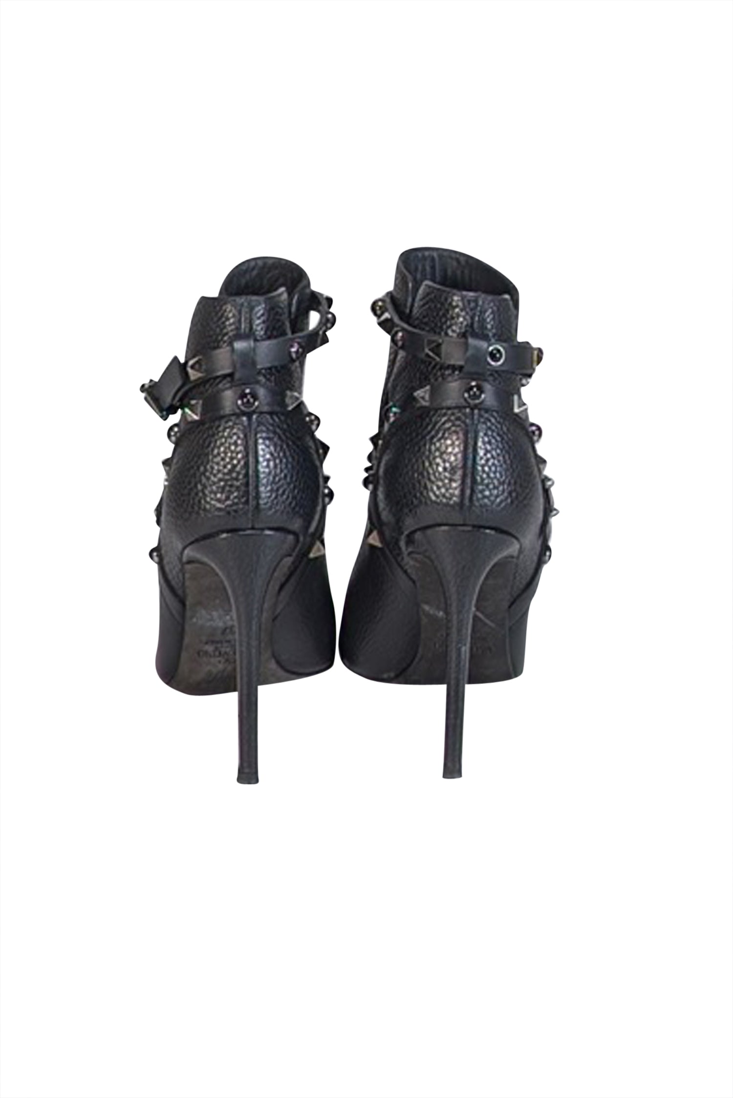 Valentino's Edgy Black Pebbled Leather Studded Short - Heel Boots, Size 7