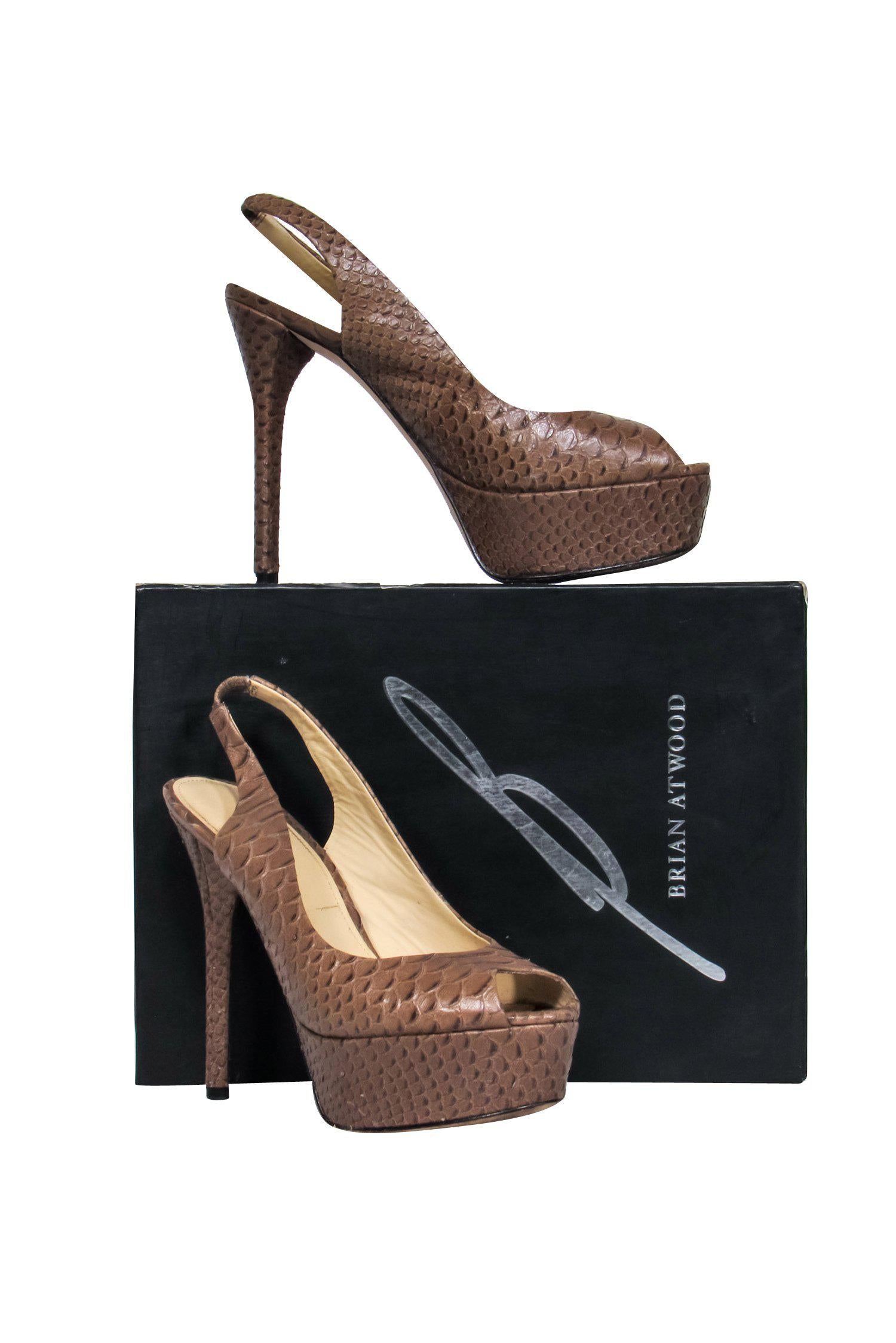 Brian Atwood Brown Snakeskin Peep - Toe Platform Pumps: Size 10 Style Sensation