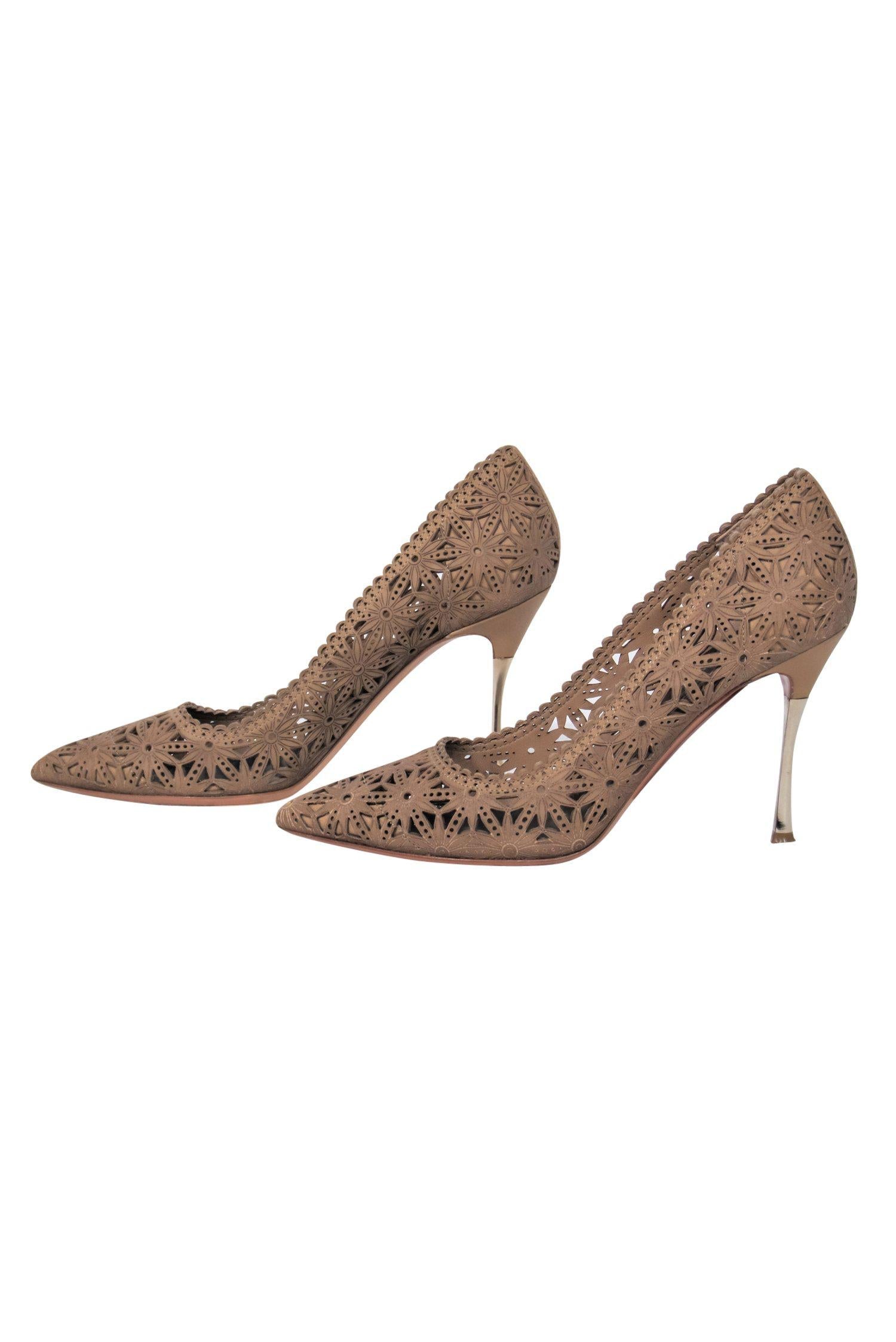 Nicholas Kirkwood's Enchanting Brown Leather Laser - Cut Floral Pumps in Size 7.5