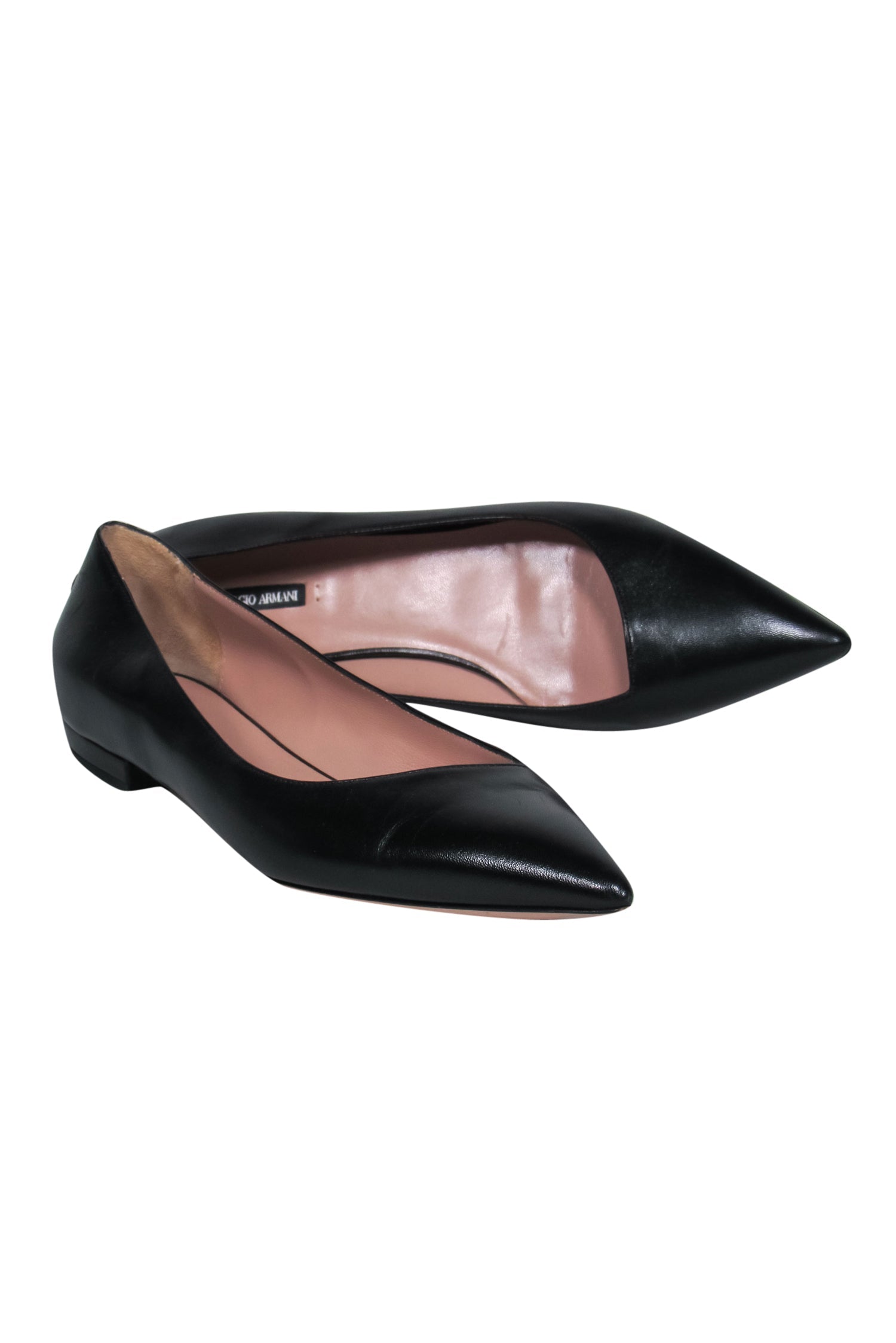 Giorgio Armani's Black Smooth Leather Pointed Toe Flats - Size 7.5: Timeless Elegance!