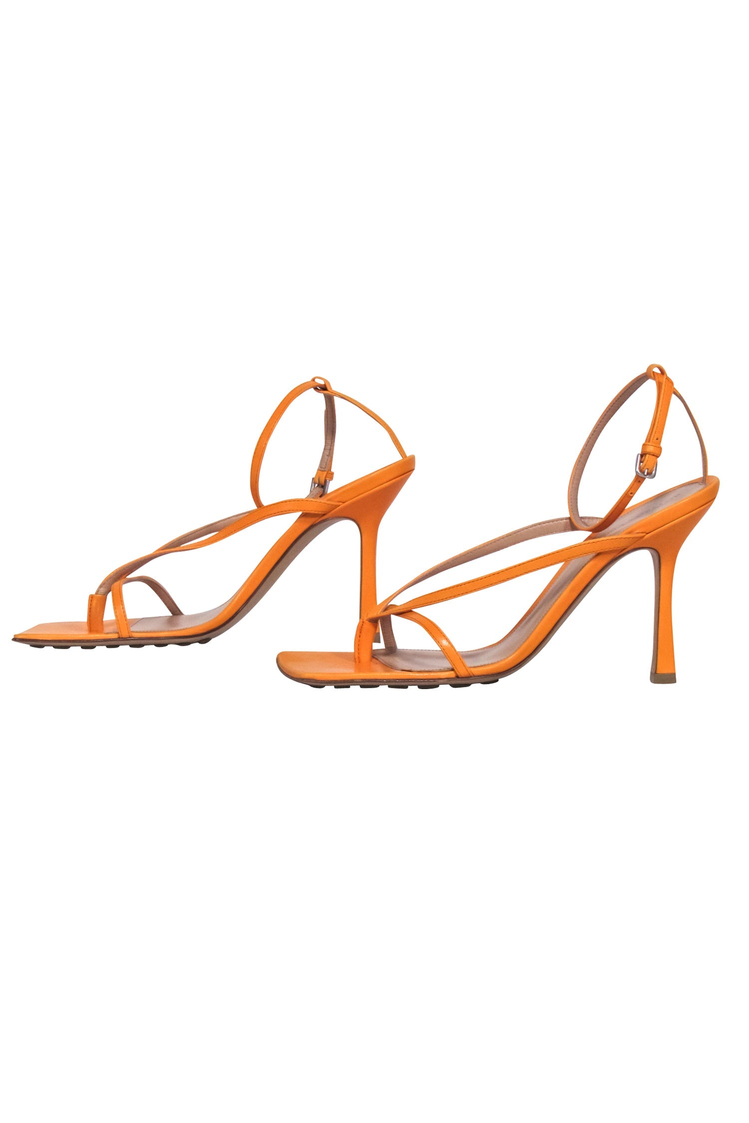 Bottega Veneta Orange Leather Square Open Toe Pumps - Size 8.5